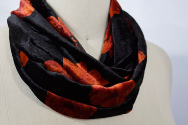 Floral Velvet Infinity Scarf-The Blue Peony-Category_Infinity Scarf,Color_Black,Department_Personal Accessory,Material_Velvet,Pattern_Floral