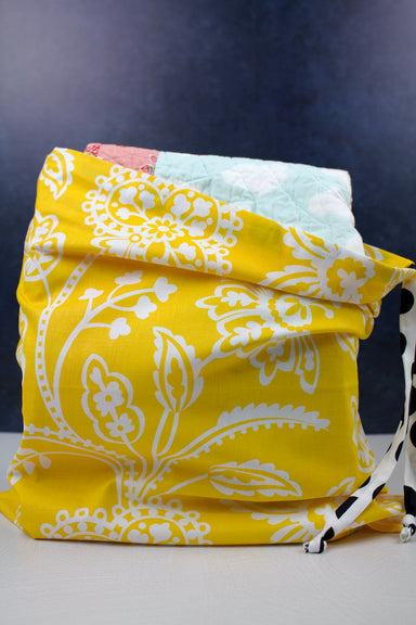Garden Party (Yellow) Drawstring Travel Bag-The Blue Peony-Category_Drawstring Bag,Color_Yellow,Department_Personal Accessory,Pattern_Floral