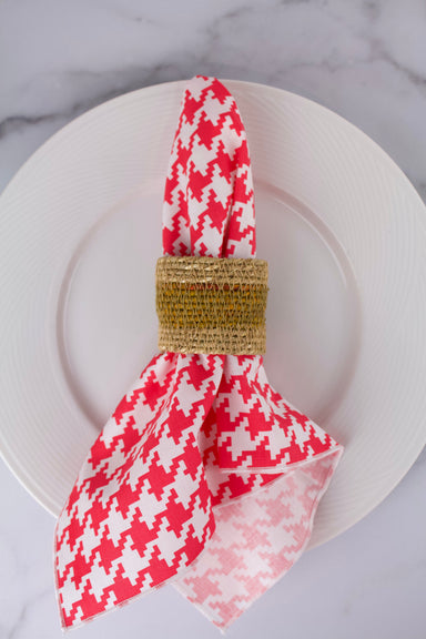 Lipstick Houndstooth Napkins - (Set of 4)-The Blue Peony-Category_Napkins,Category_Table Linens,Color_Pink,Color_White,Department_Kitchen,Material_Cotton,Pattern_Graphic