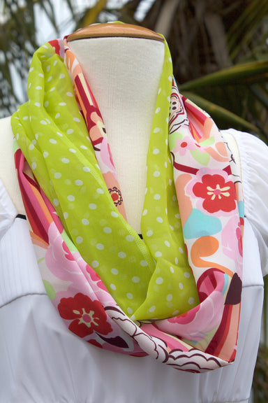 Lush Infinity Scarf-The Blue Peony-Category_Infinity Scarf,Color_Lime Green,Color_Pink,Color_Red,Department_Personal Accessory,Material_Polyester,Pattern_Floral,Pattern_Polka Dot