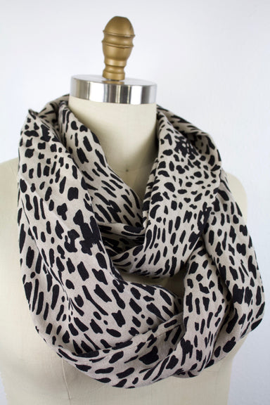 Nanette Infinity Scarf-The Blue Peony-Category_Infinity Scarf,Color_Black,Color_Cream,Department_Personal Accessory,Material_Linen,Pattern_Animal Print