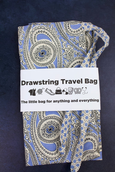 Paisley Haze Drawstring Travel Bag-The Blue Peony-Category_Drawstring Bag,Color_Blue,Color_Cream,Department_Personal Accessory,Pattern_Paisley