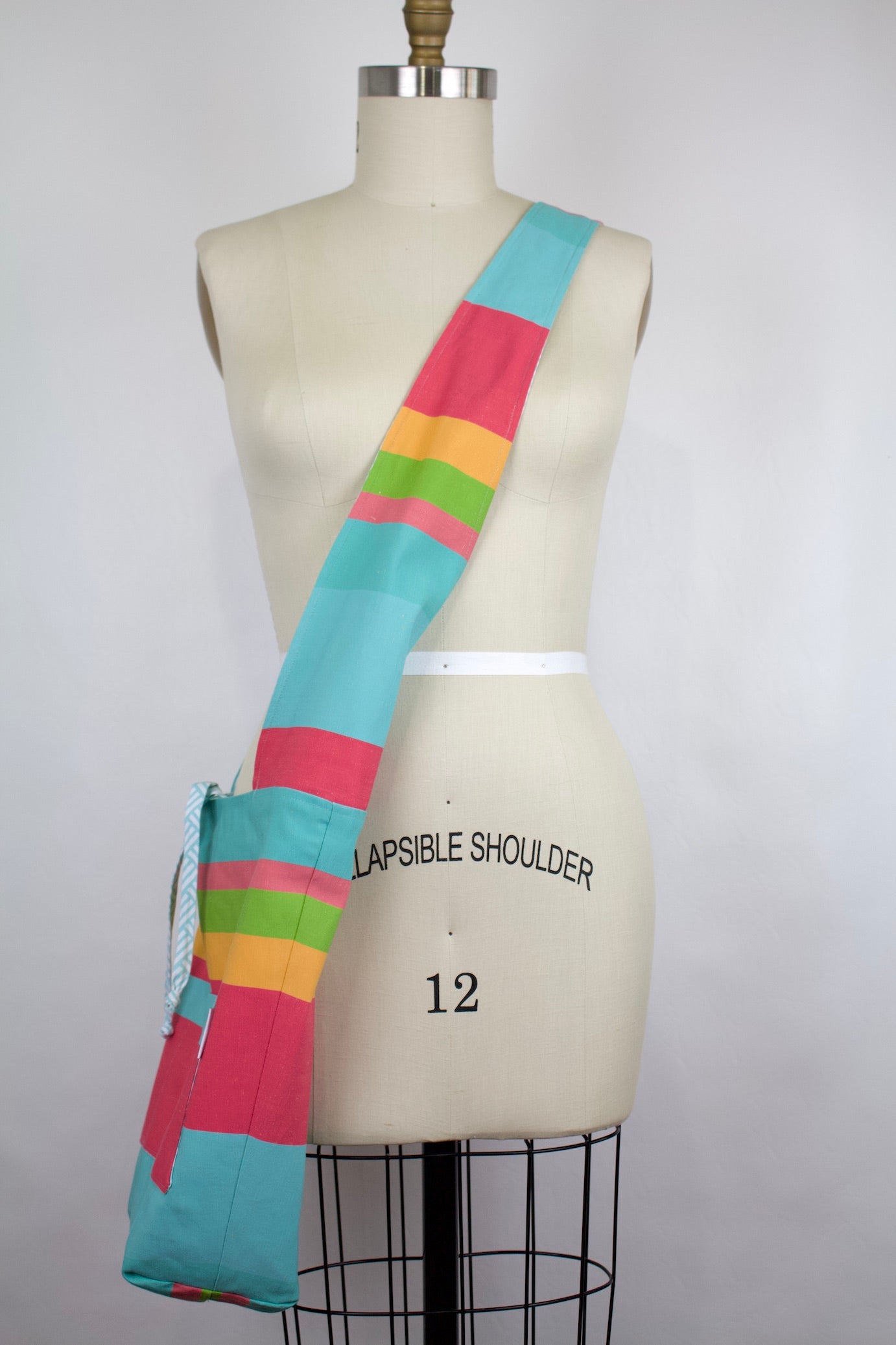 Reversible Crossbody Carryall Bag in Stripes / Aqua