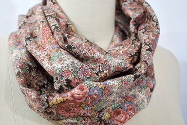 Rose Marie Infinity Scarf-The Blue Peony-Category_Infinity Scarf,Color_Brown,Color_Cream,Color_Pink,Department_Personal Accessory,Material_Cotton,Pattern_Floral,Pattern_Paisley
