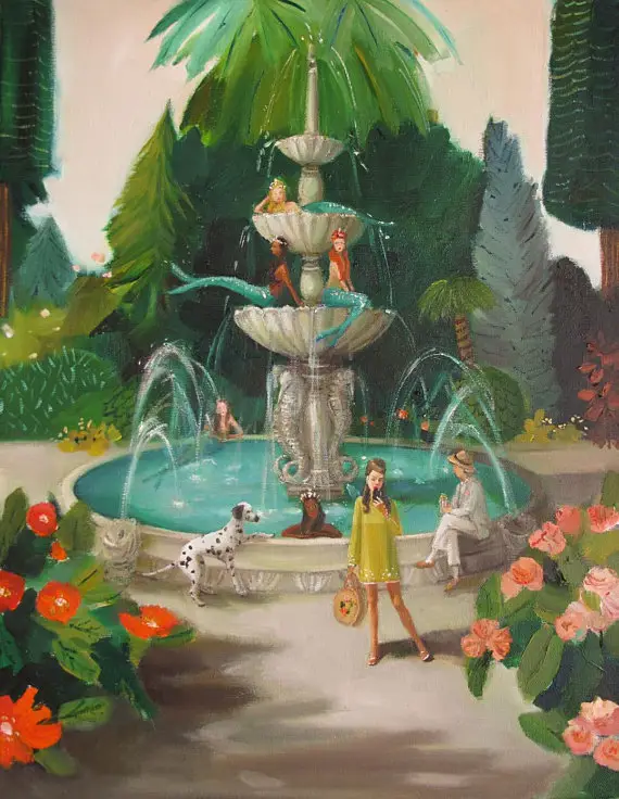 Selfie at the Mermaid Fountain Art Print