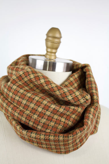 Through the Woods Infinity Scarf-The Blue Peony-Category_Infinity Scarf,Color_Brown,Material_Wool,Pattern_Plaid