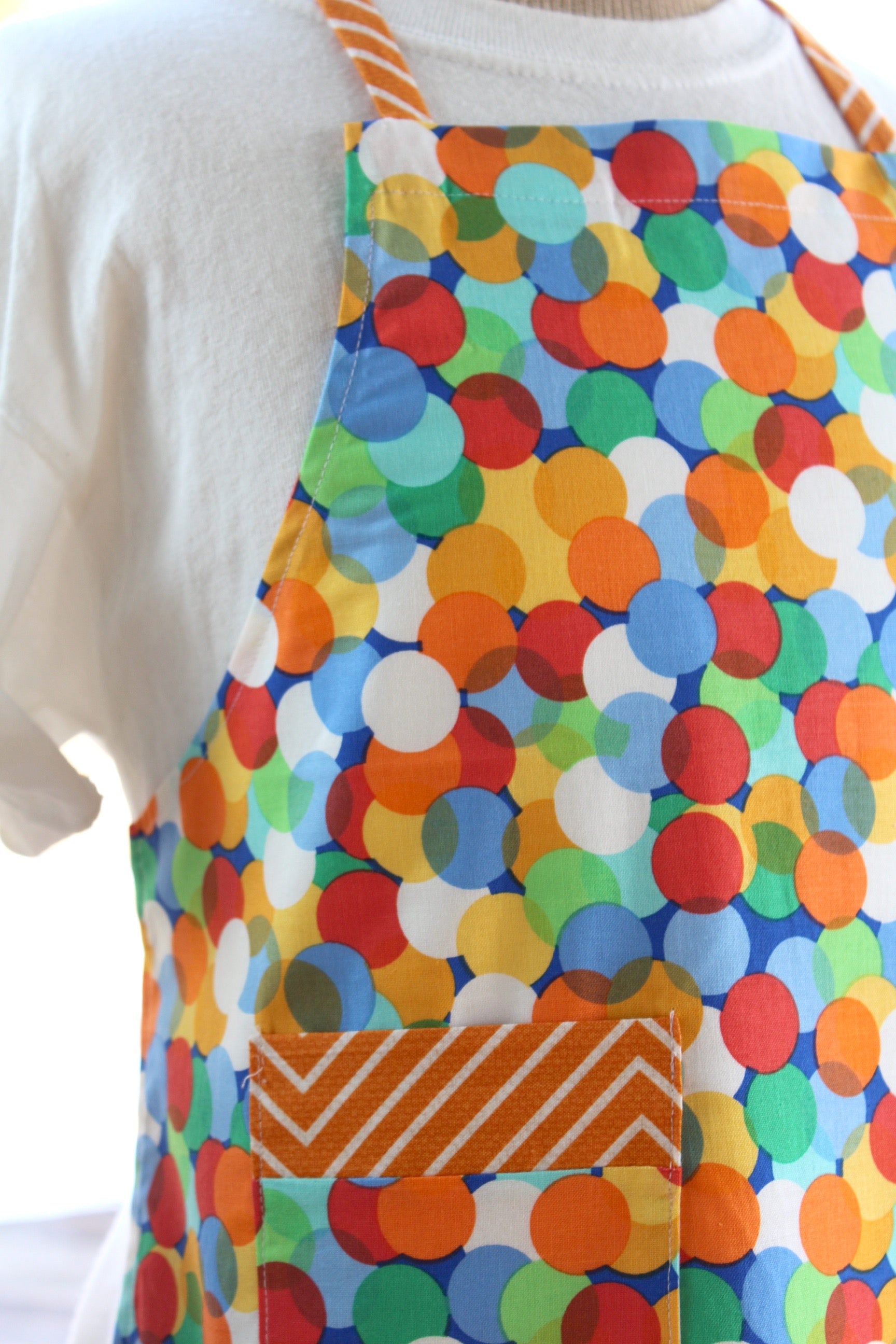 Confetti Kid's Apron - Circus-The Blue Peony-Age Group_Kids,Category_Apron,Color_Blue,Color_Orange,Department_Kitchen,Gender_Boys,Gender_Girls,Material_Cotton,Pattern_Polka Dot,Size_Medium (ages 6-11),Size_Small (ages up to 5)