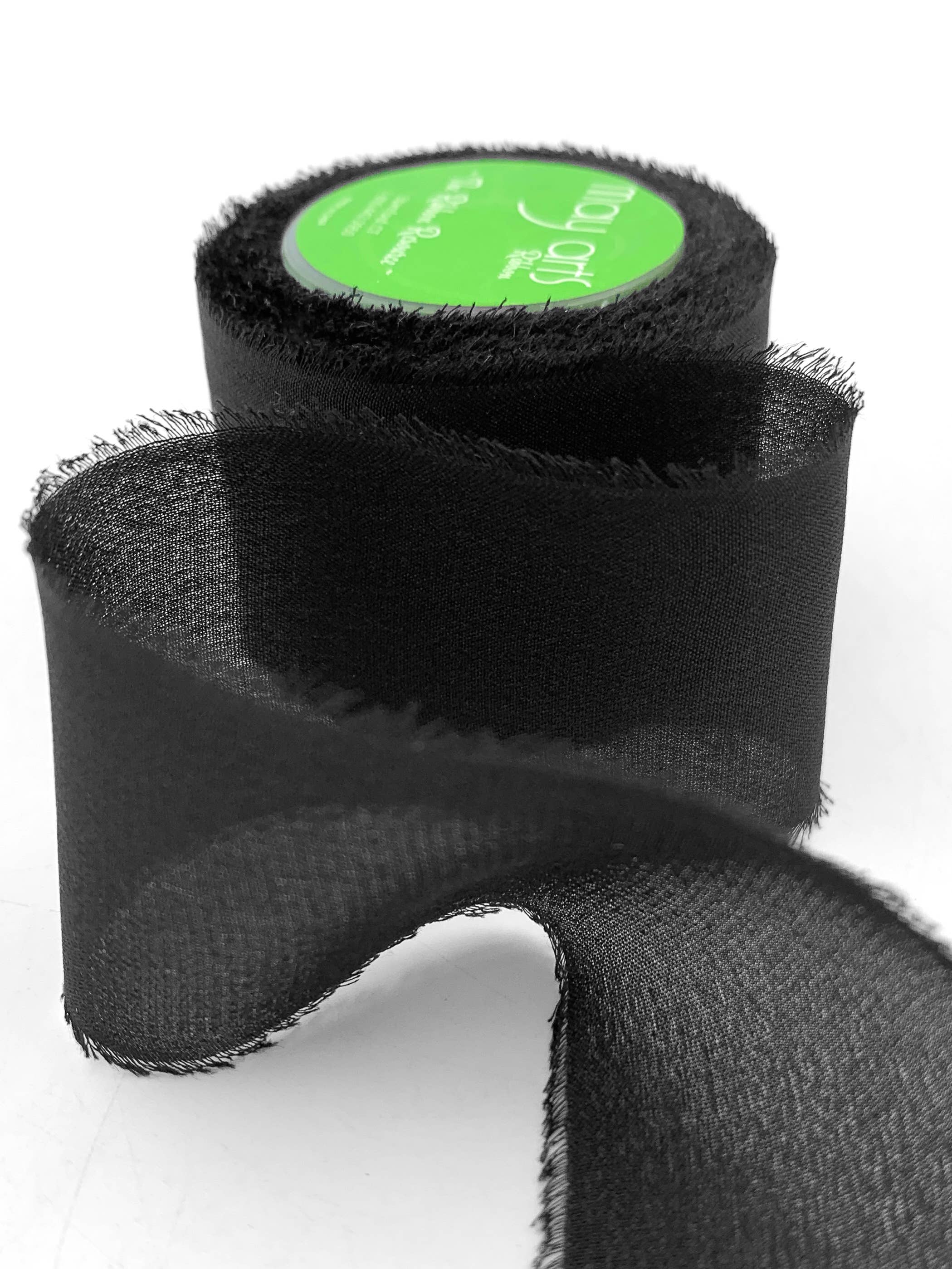 1.25" Black 100% Silk Crepe with Frayed Edge Ribbon