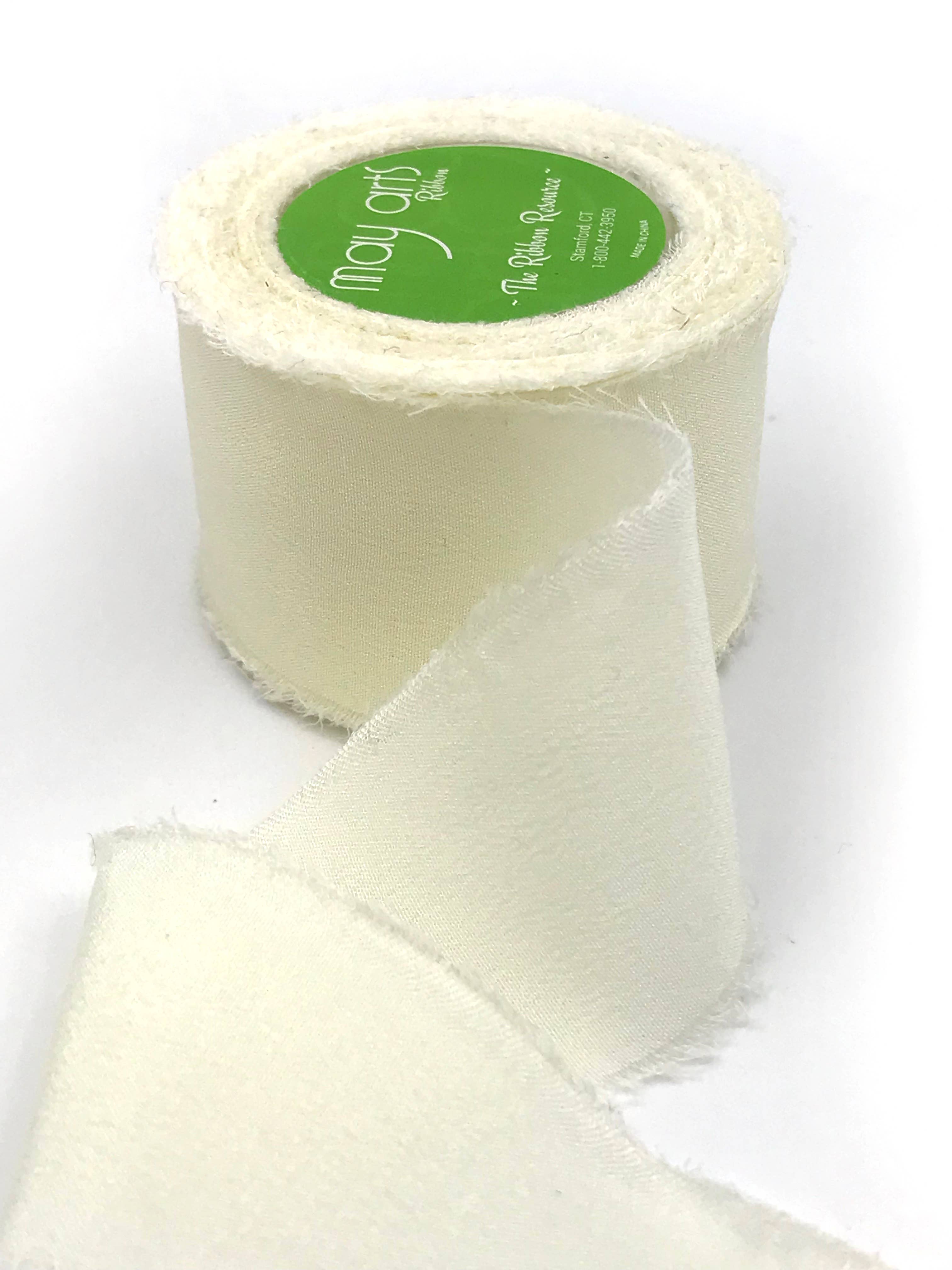 1.25" Ivory Buttercream 100% Silk Crepe with Frayed Edge Ribbon