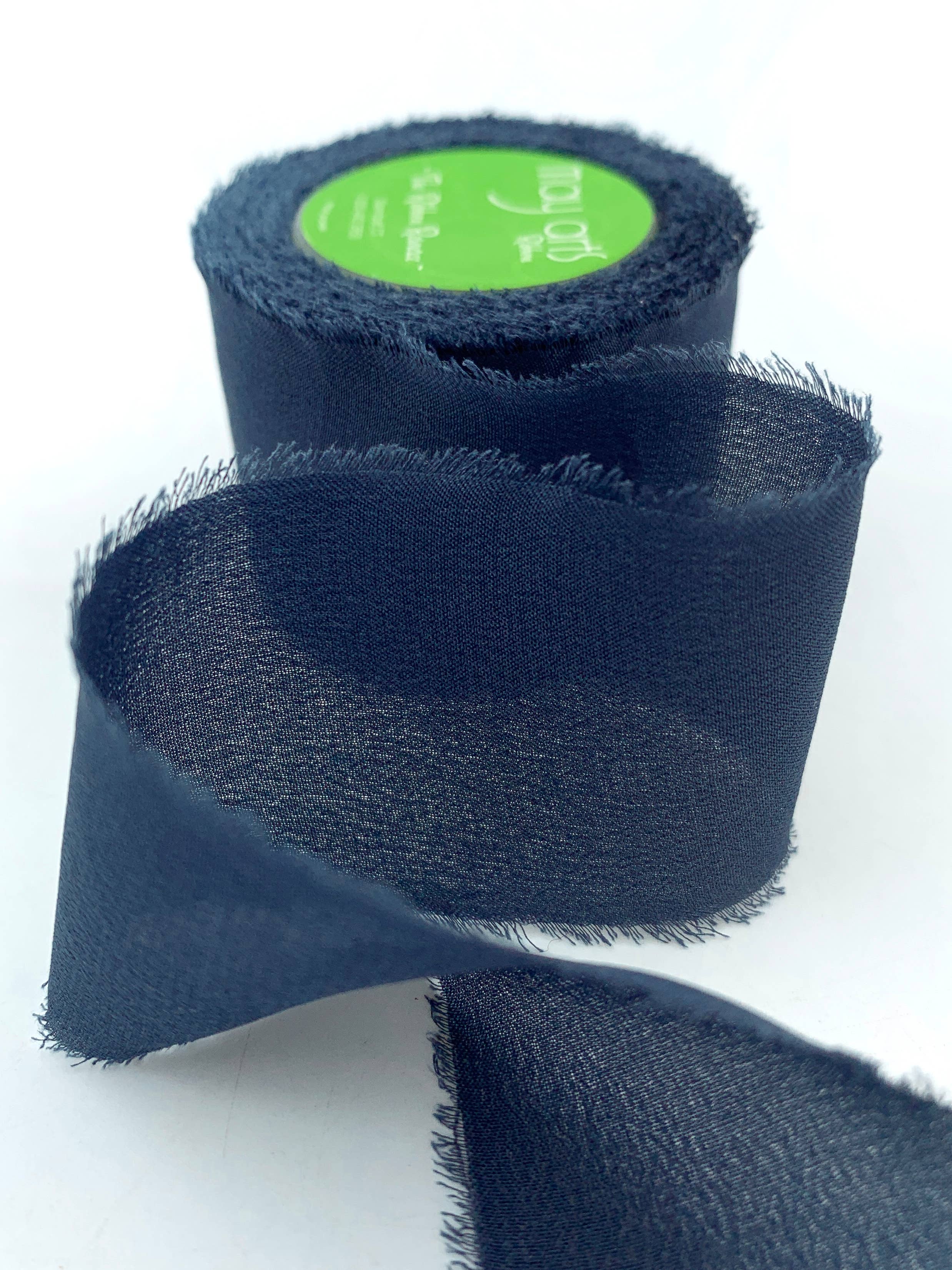 1.25" Navy 100% Silk Crepe with Frayed Edge Ribbon