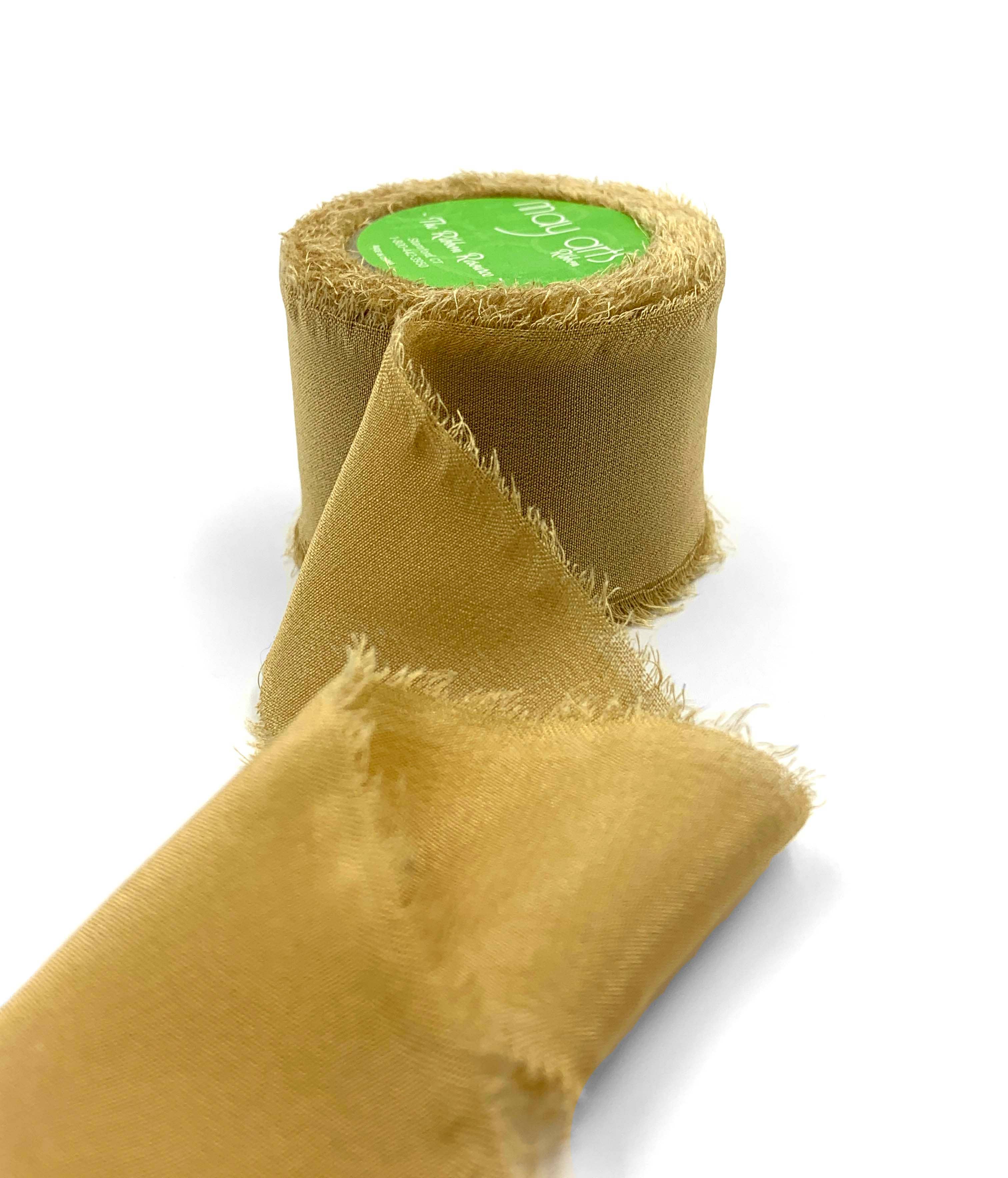 1.25" Pale Gold 100% Silk Crepe with Frayed Edge Ribbon