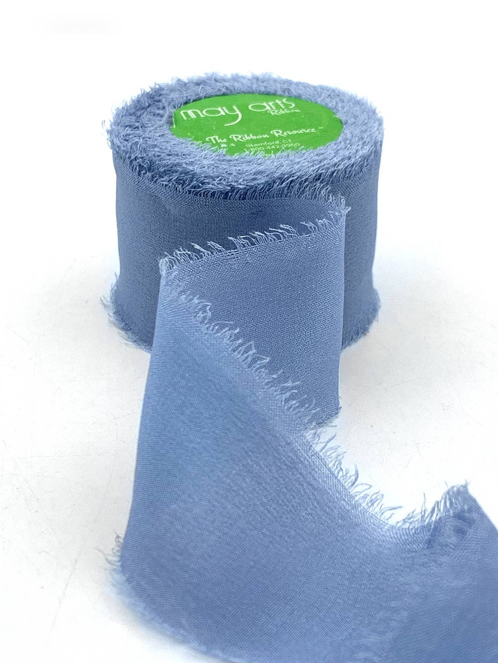1.25" Slate Blue 100% Silk Crepe with Frayed Edge Ribbon