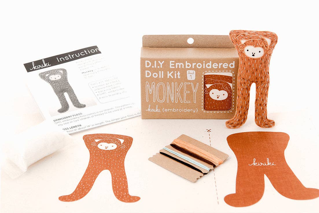 Monkey Embroidered Doll Kit