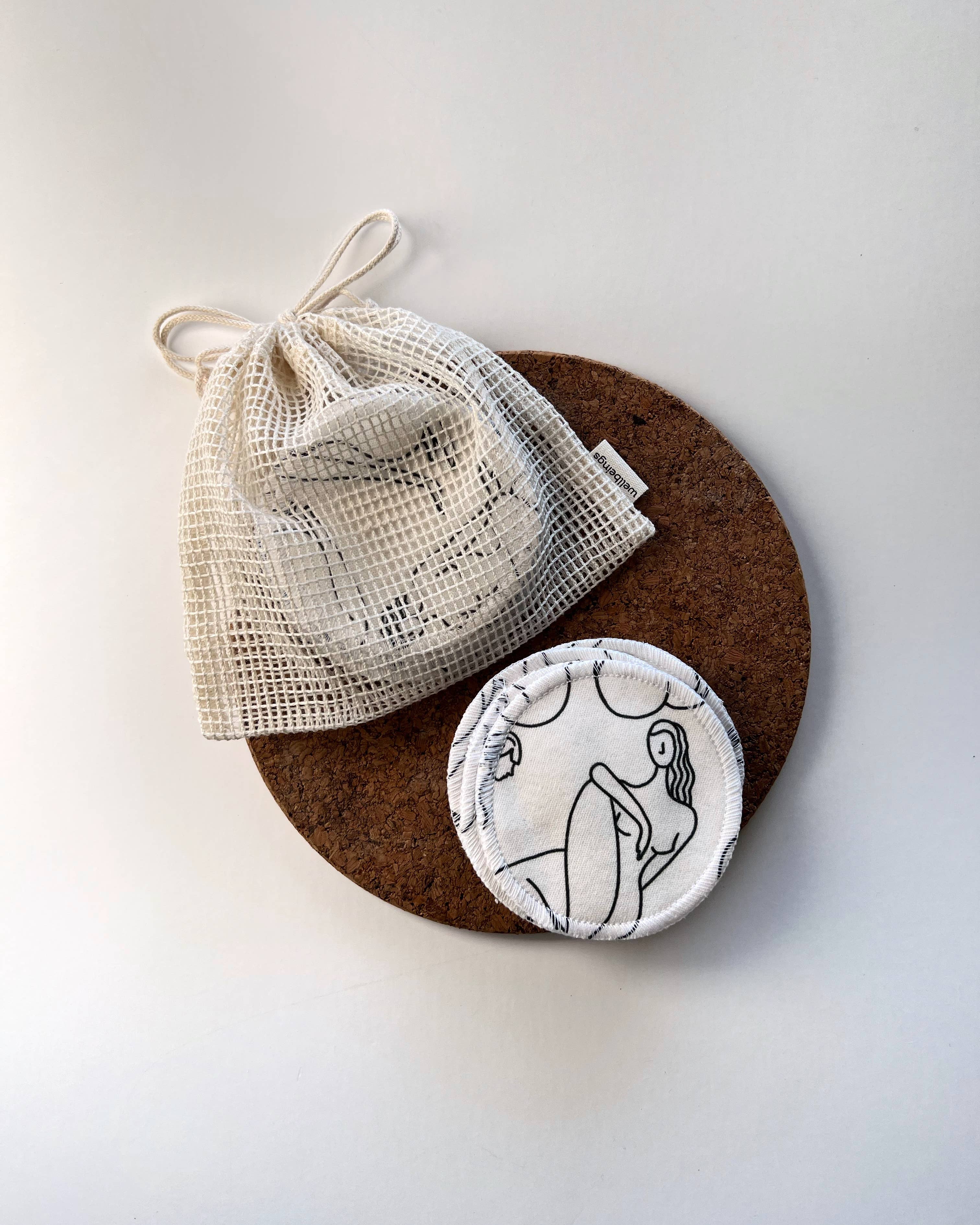 Cotton Facial Rounds | Set of 7 + Wash Bag | Line Figures