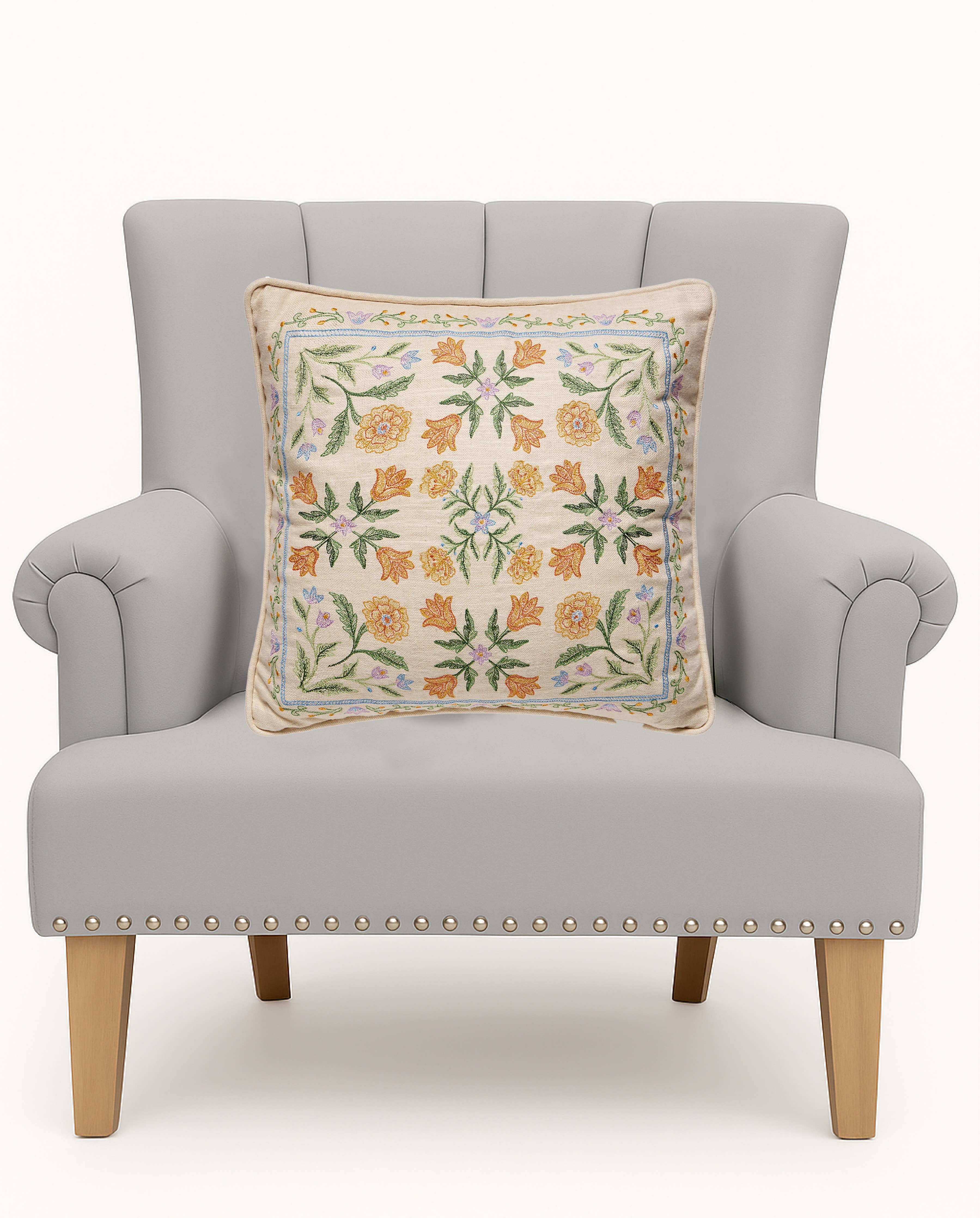 Orange/Lavender Mughal Square Embroidered Pillow