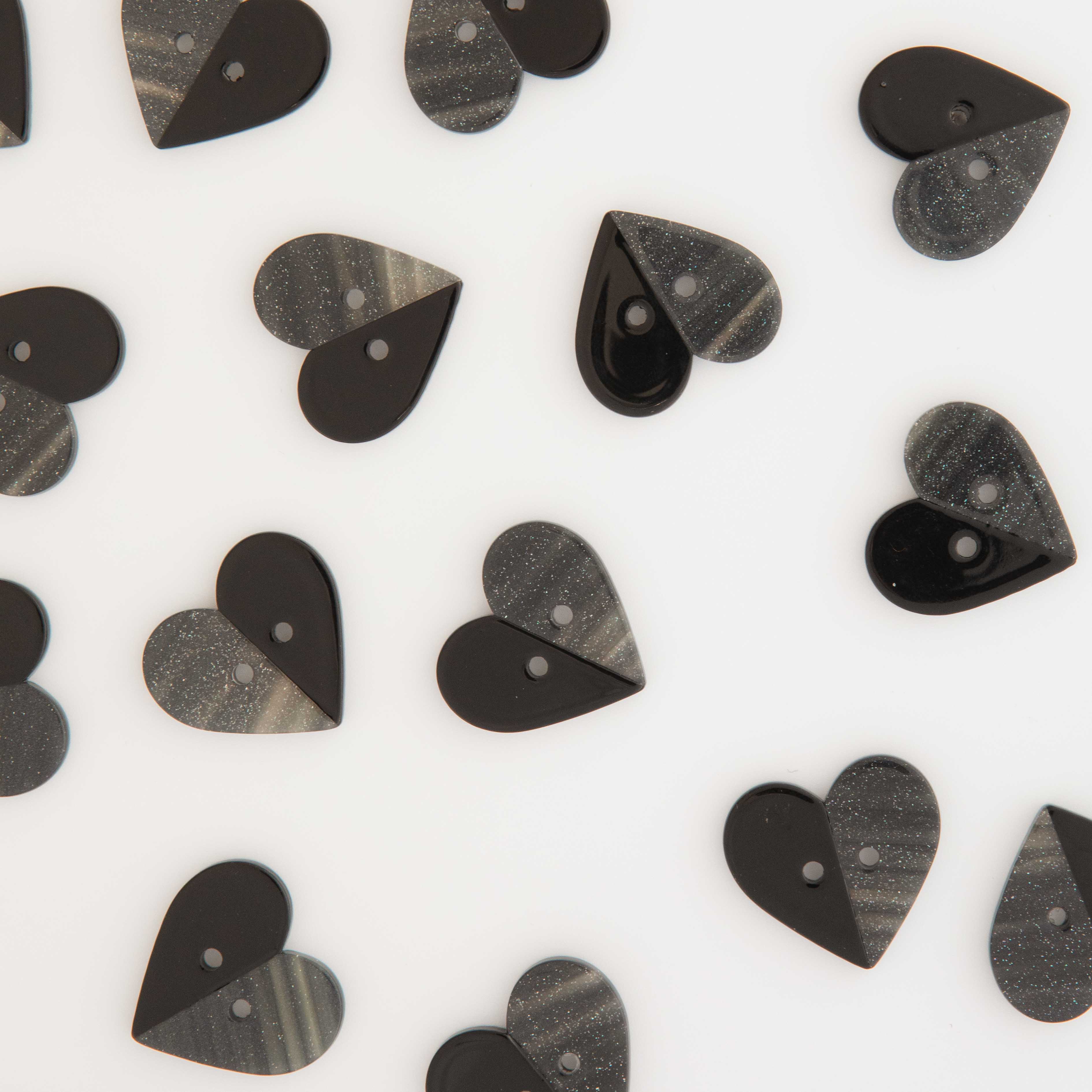 Large Two Toned Black Heart Buttons