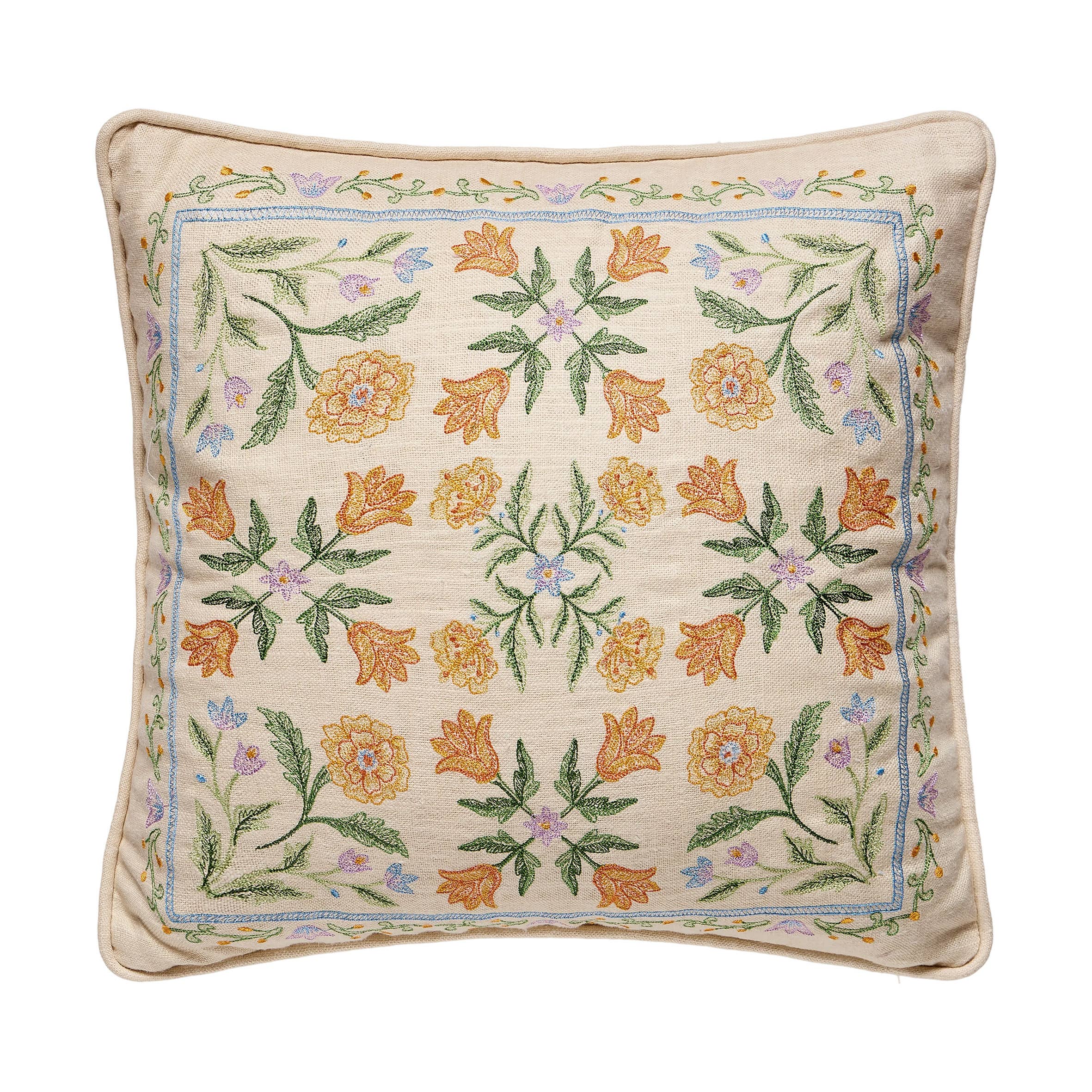 Orange/Lavender Mughal Square Embroidered Pillow