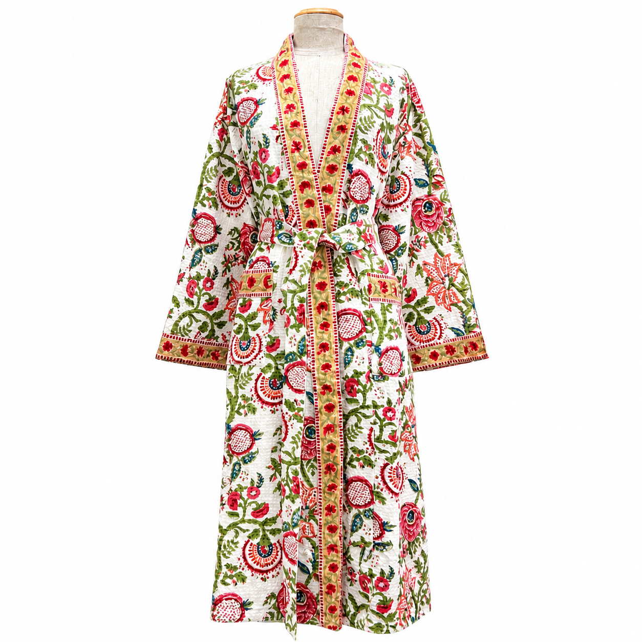 Thick Waffle Cotton Bathrobe- Hand Block Printed