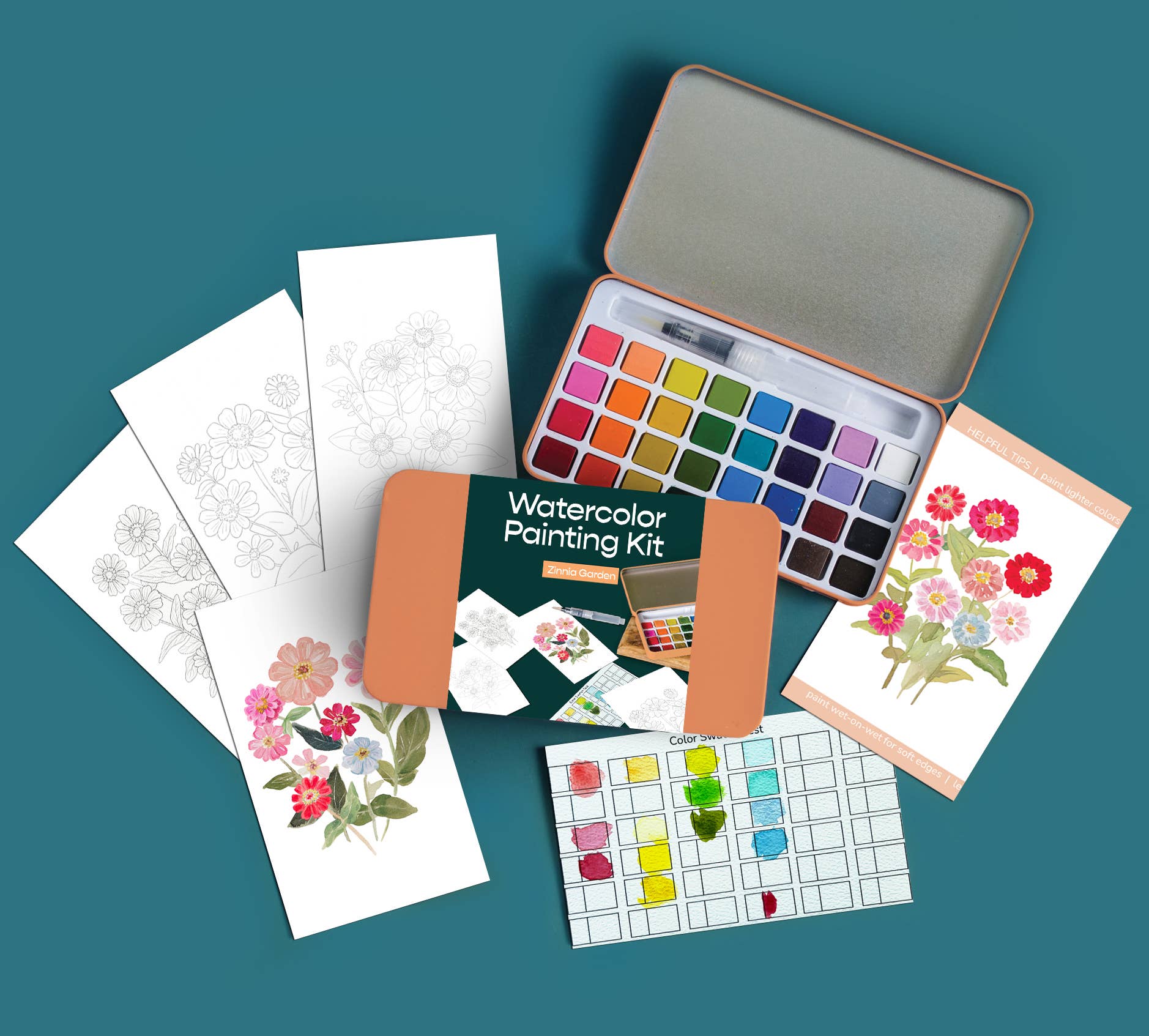 Zinnia Garden watercolor painting kit