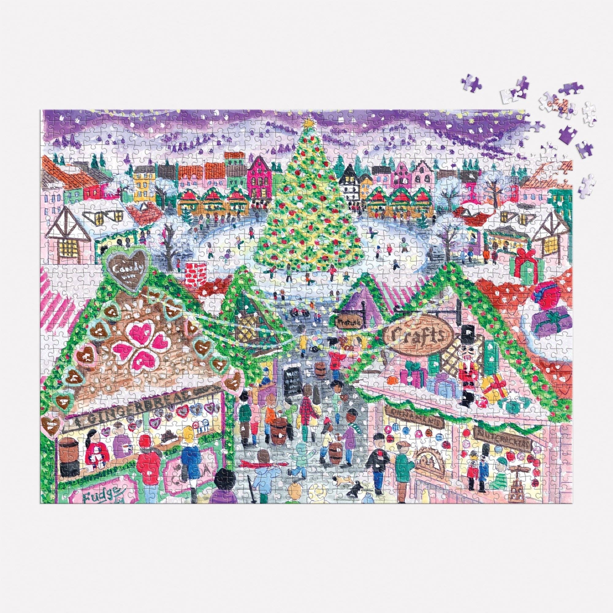 Michael Storrings Holiday Village Market 1000pc Foil Puzzle in Square Box
