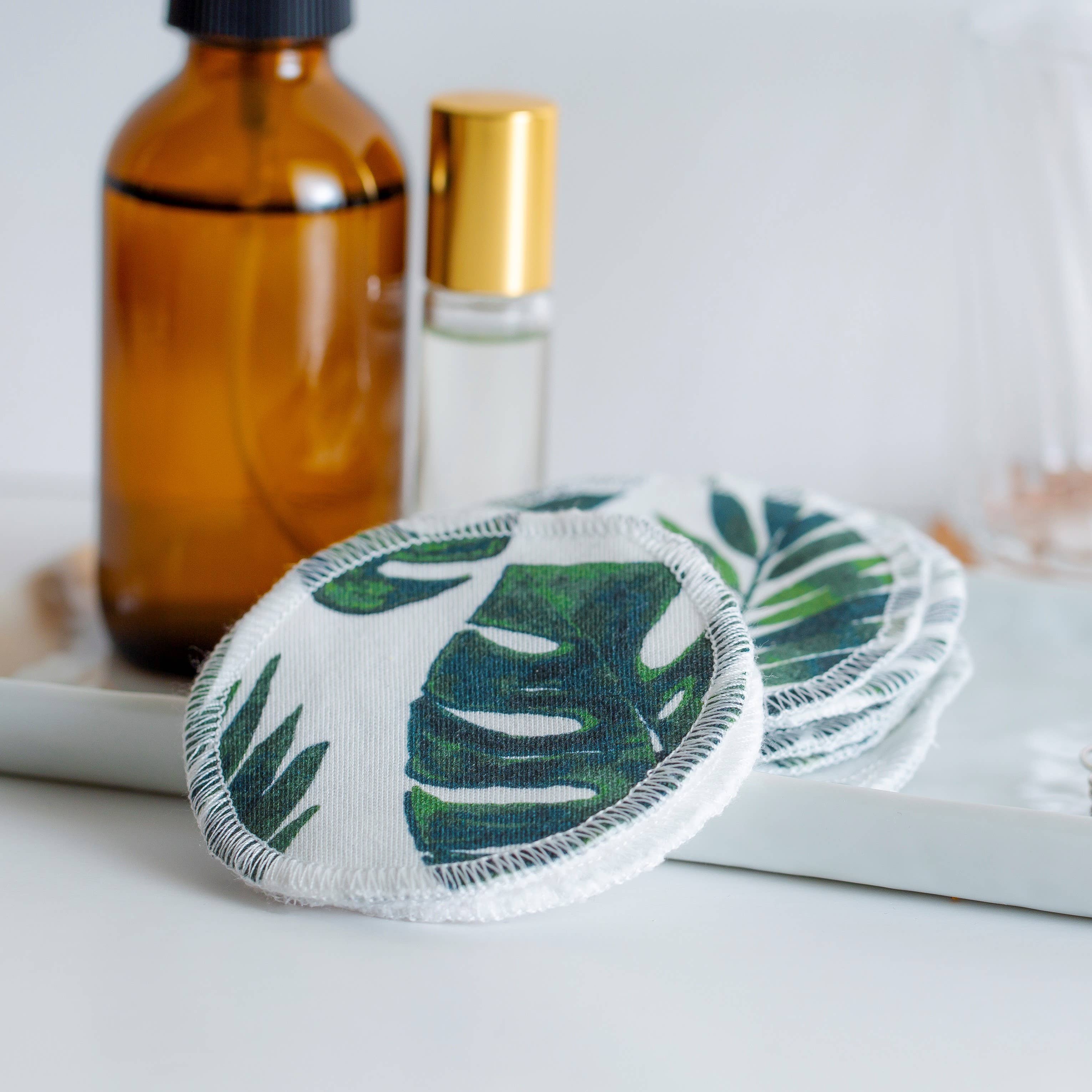 Cotton Facial Rounds | Set of 7 + Wash Bag | Leafy Monstera