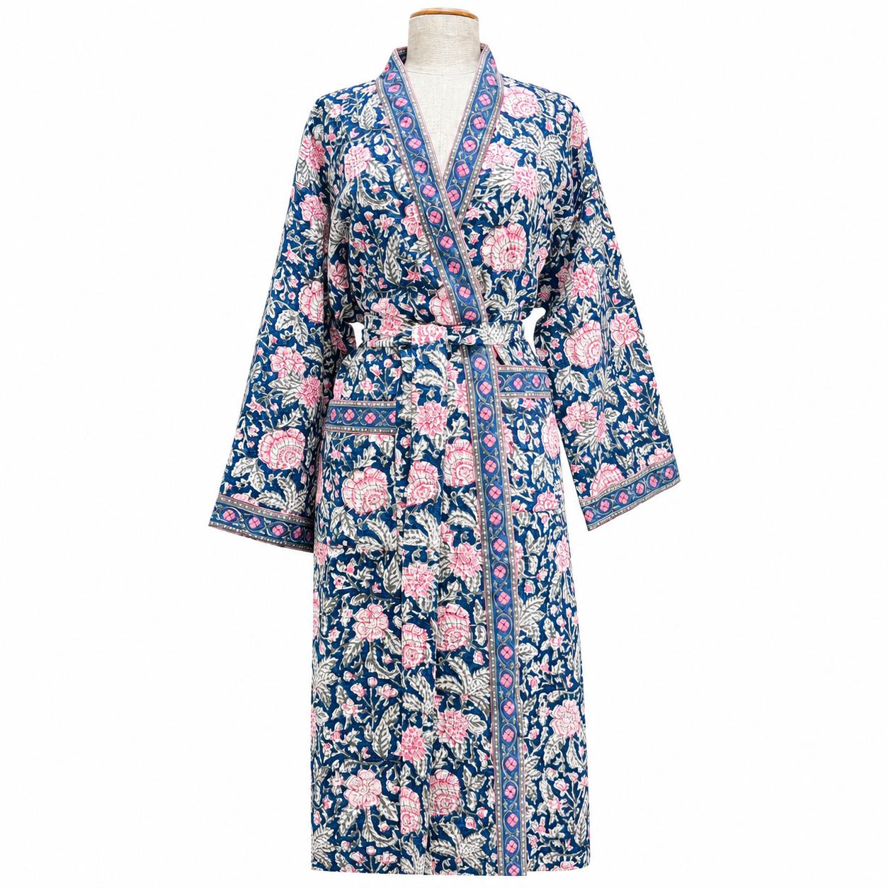 Thick Waffle Cotton Bathrobe- Hand Block Printed