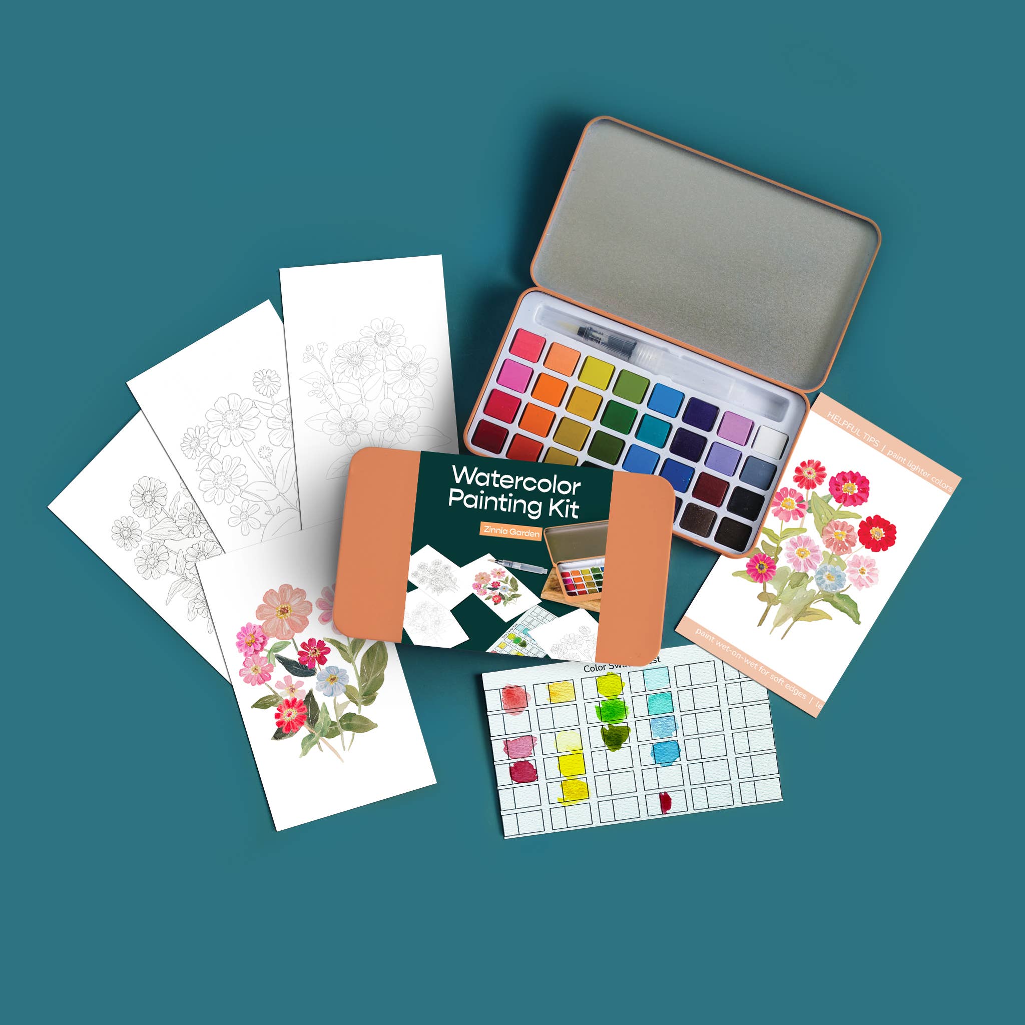 Zinnia Garden watercolor painting kit