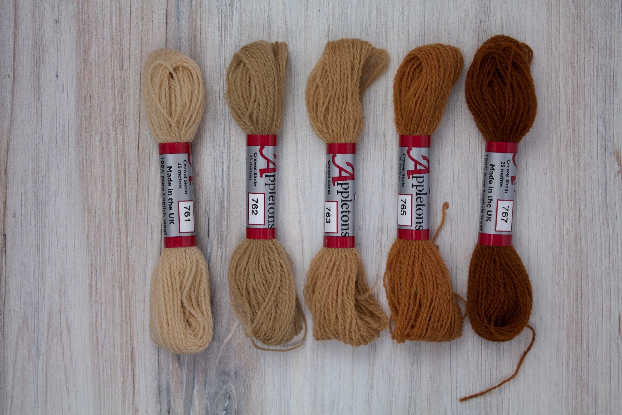 Individual Appletons Crewel Wool Skeins from the Biscuit Brown Colorway