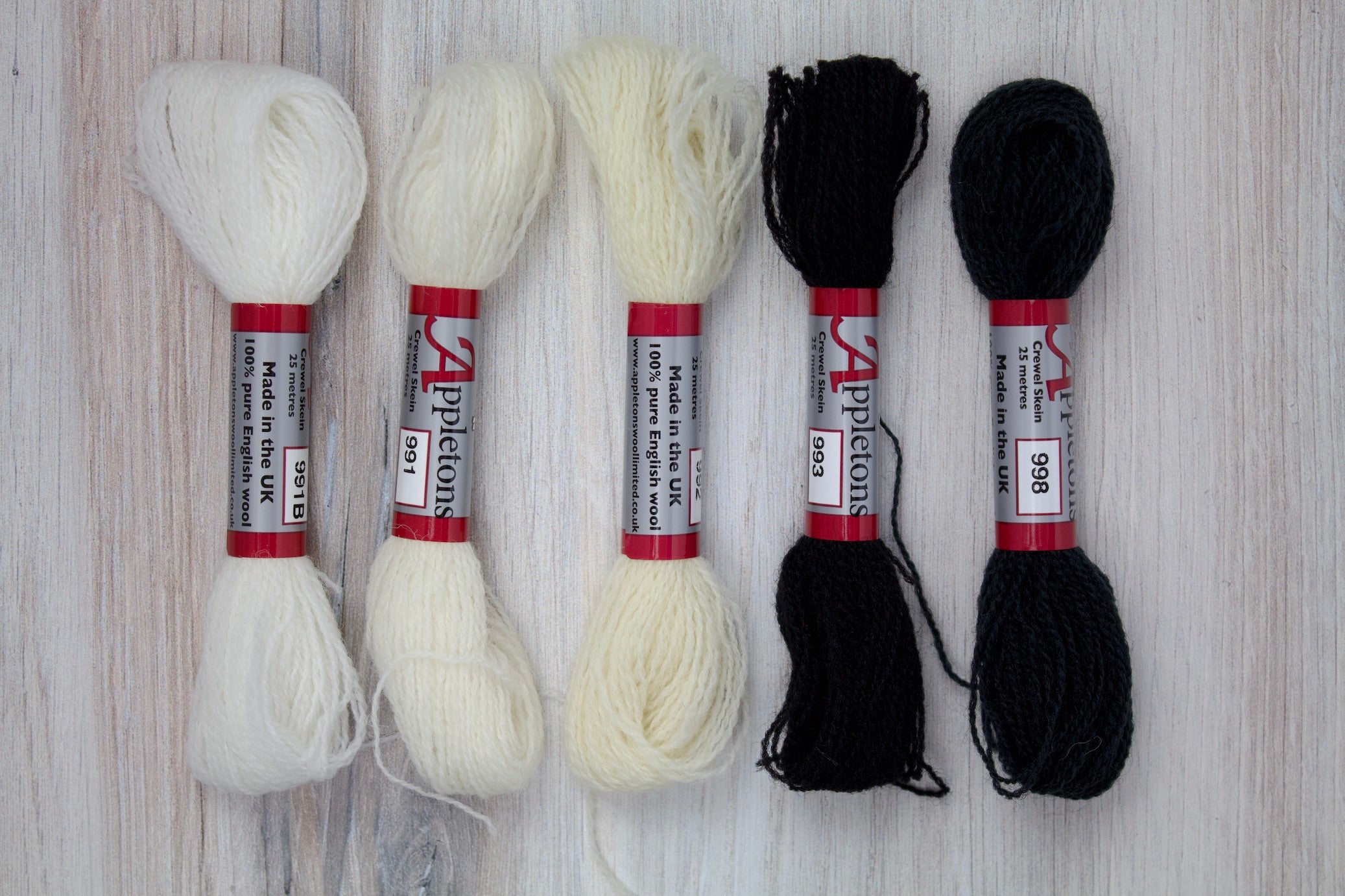 Individual Appletons Crewel Wool Skeins from the Black and White Colorway