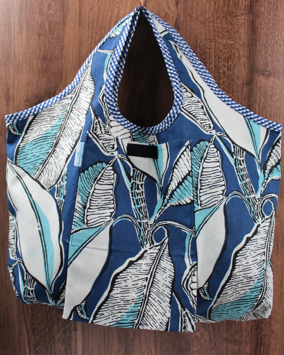Blue Palm Folding Shopping Tote