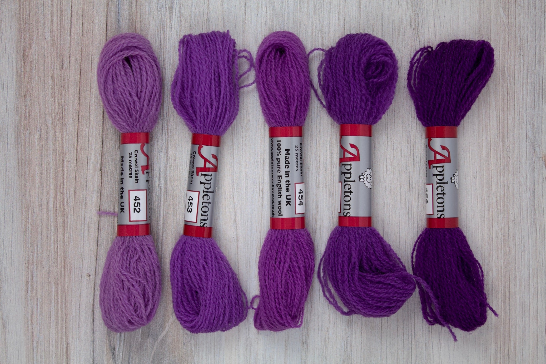 Individual Appletons Crewel Wool Skeins from the Bright Mauve Colorway