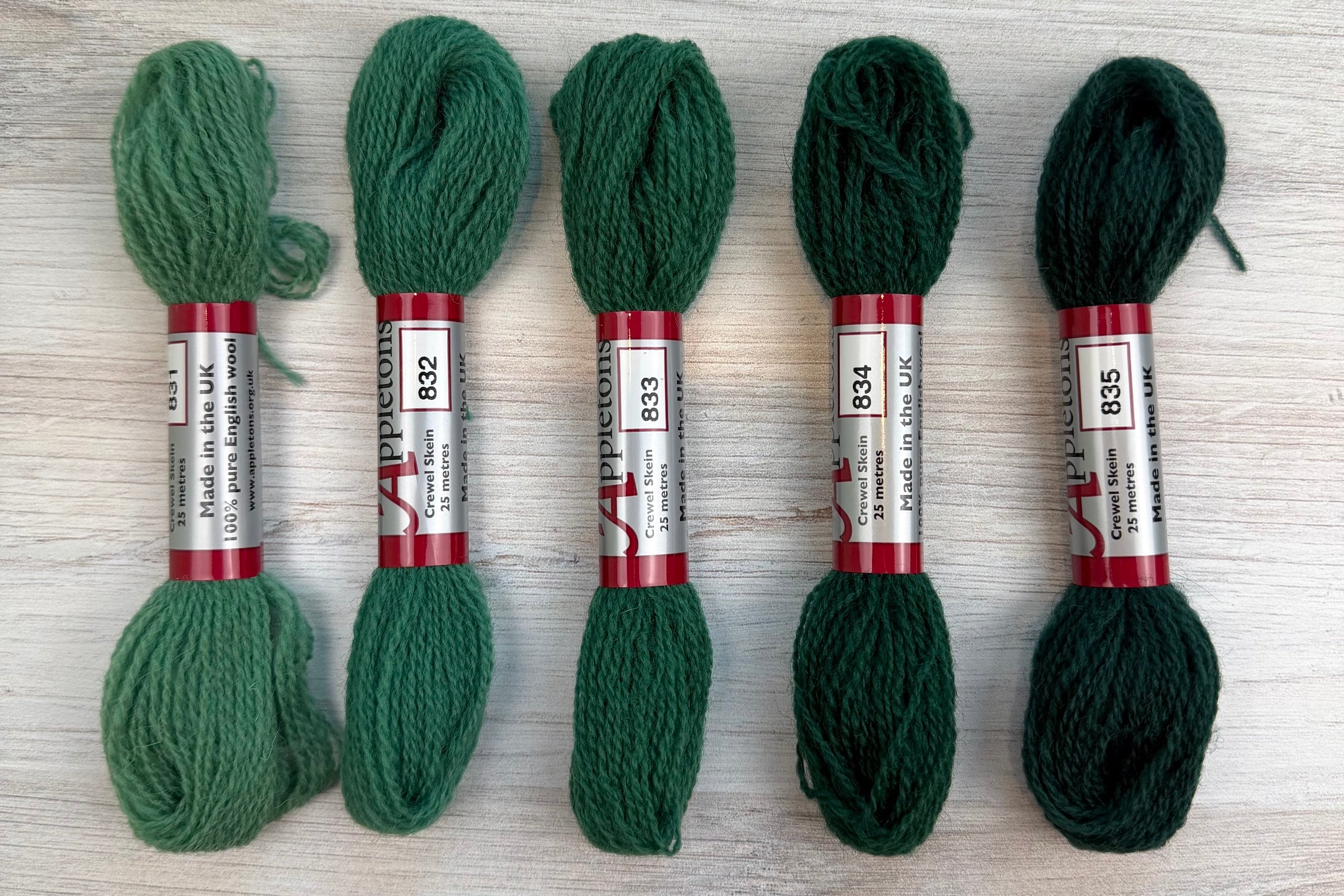 Individual Appletons Crewel Wool Skeins from the Bright Peacock Blue Colorway
