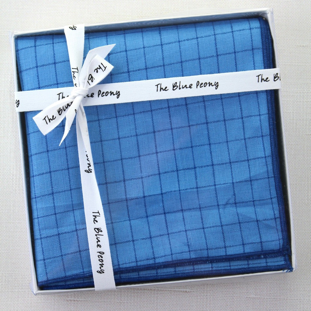 Windowpane Italian Linen Kerchief in Cornflower Blue