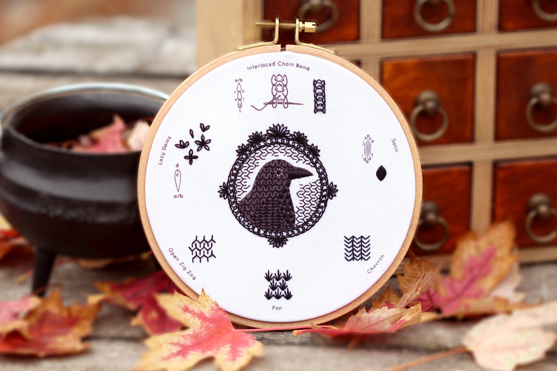 Crow Embroidery Stitch Sampler