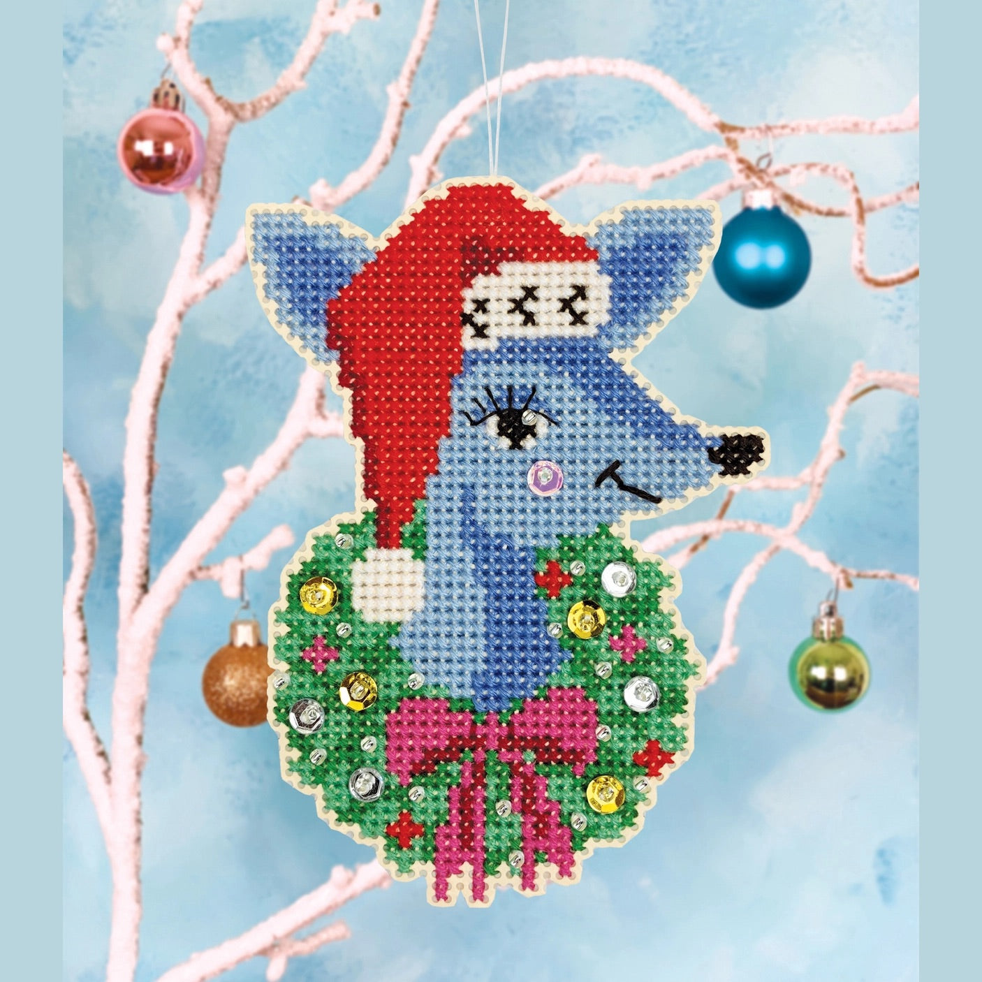 Deer Santa - Cross Stitch Ornament Kit