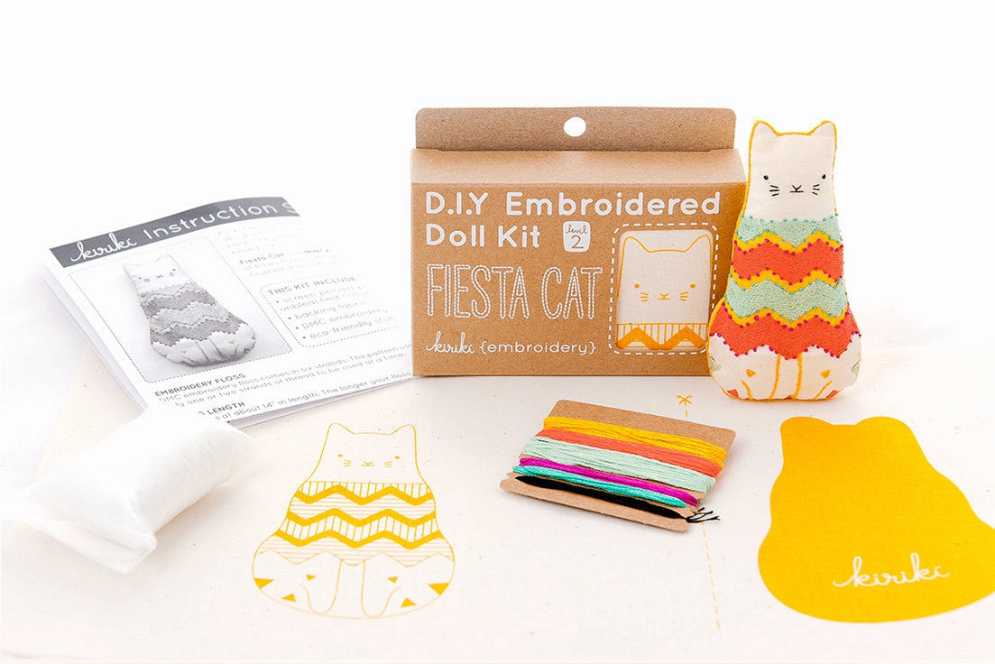 Fiesta Cat Embroidered Doll Kit