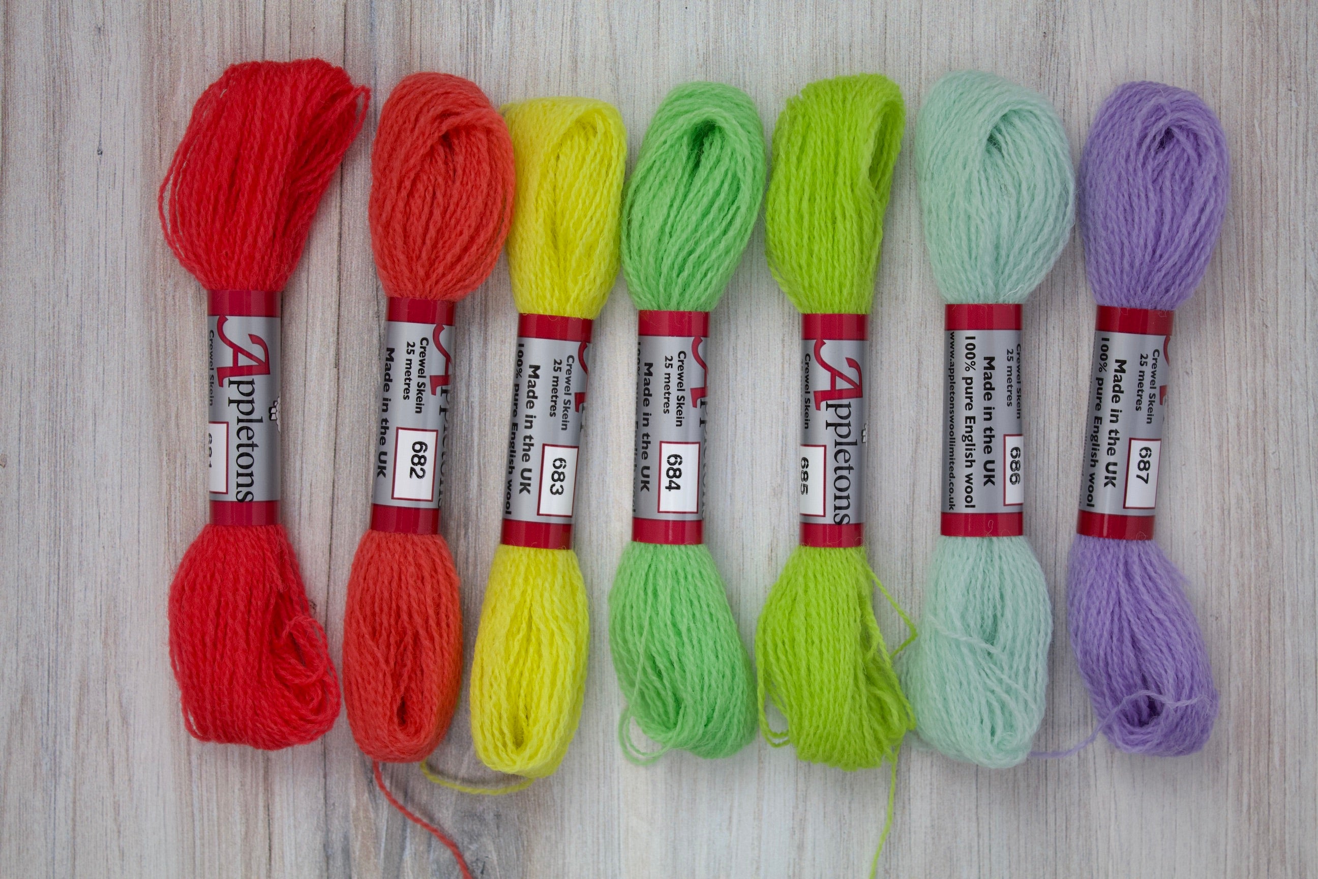 Individual Appletons Crewel Wool Skeins from the Fizzy Sherbet Colorway