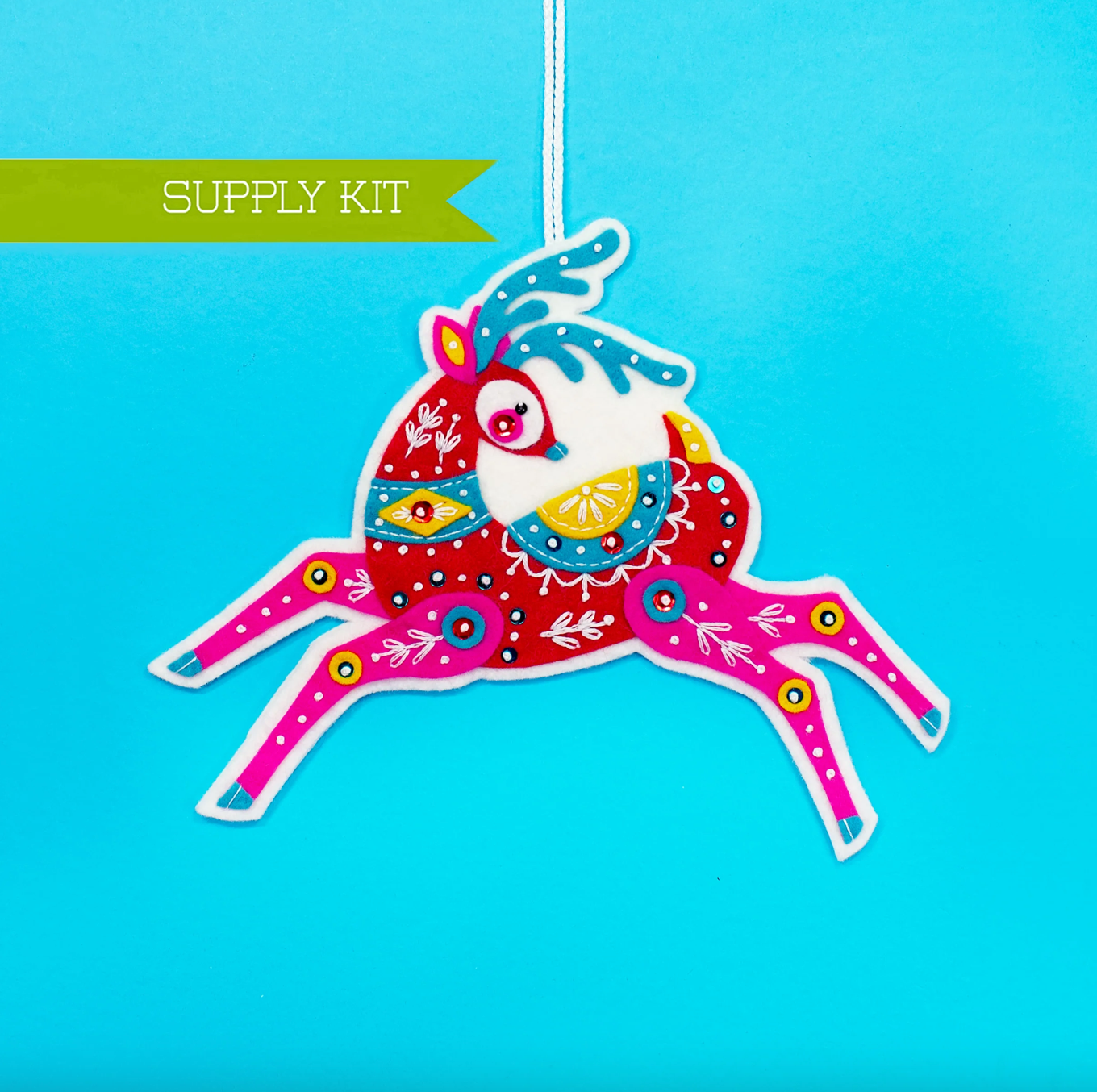 Folk Art Reindeer Wool Felt Ornament Kit