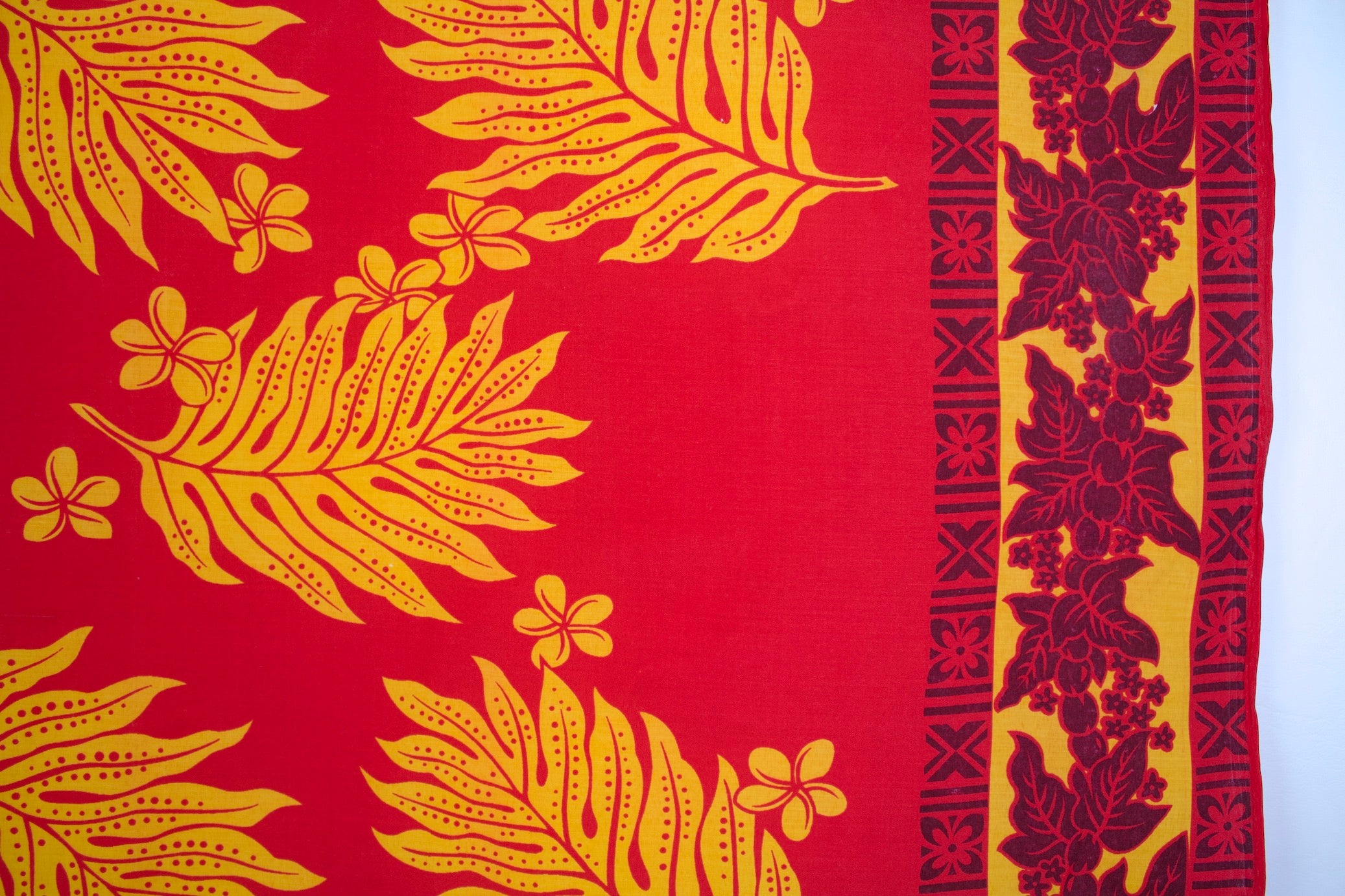 Frangipane Floral and Palms / Vintage Block Printed Hawaiian Cotton