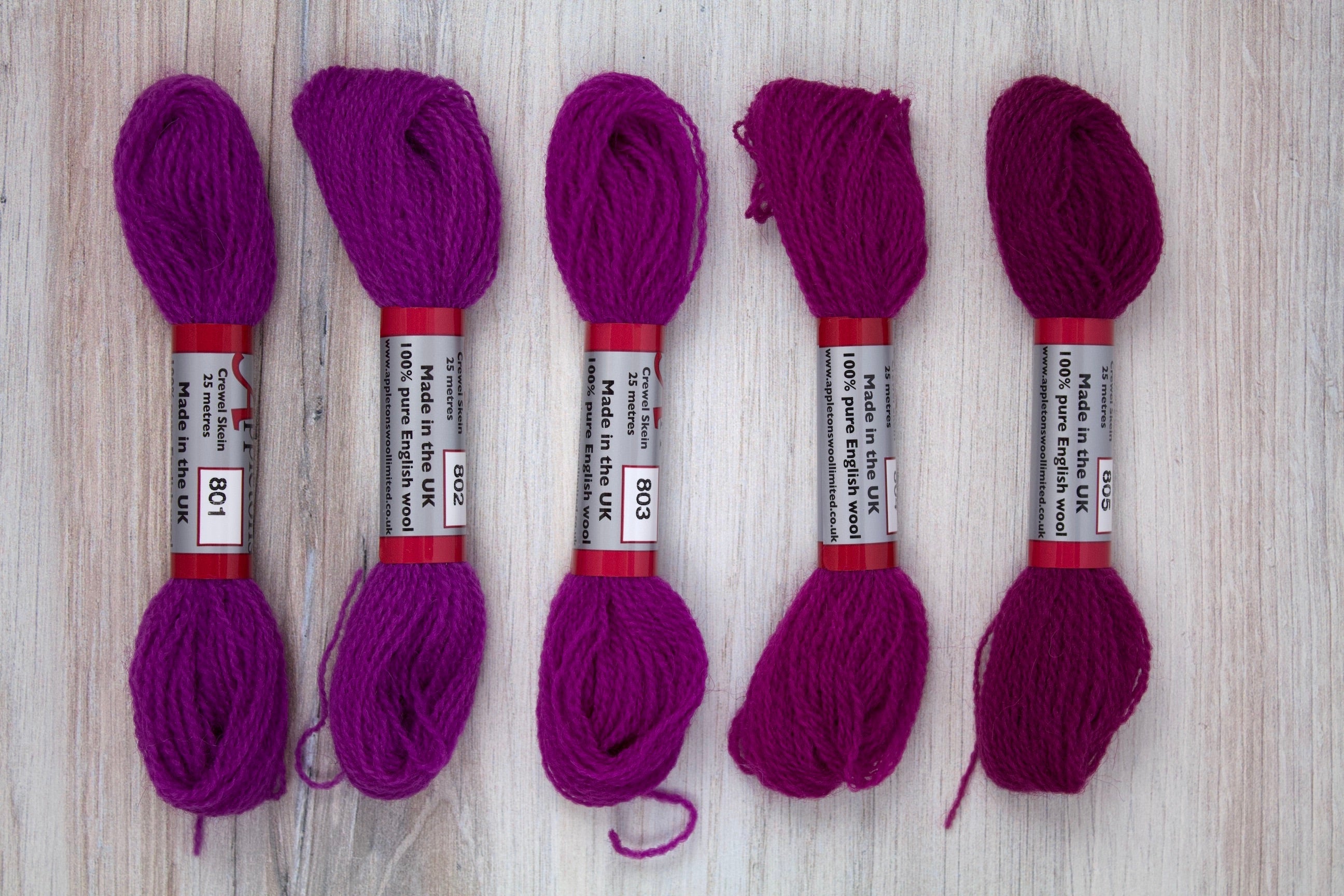 Individual Appletons Crewel Wool Skeins from the Fuchsia Colorway