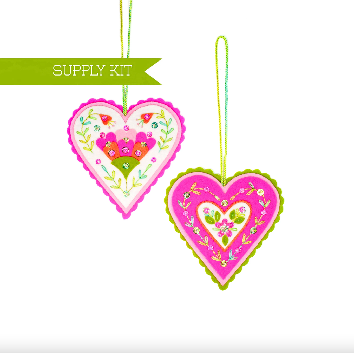 Garden Party Hearts Valentine Wool Felt Ornament Kit