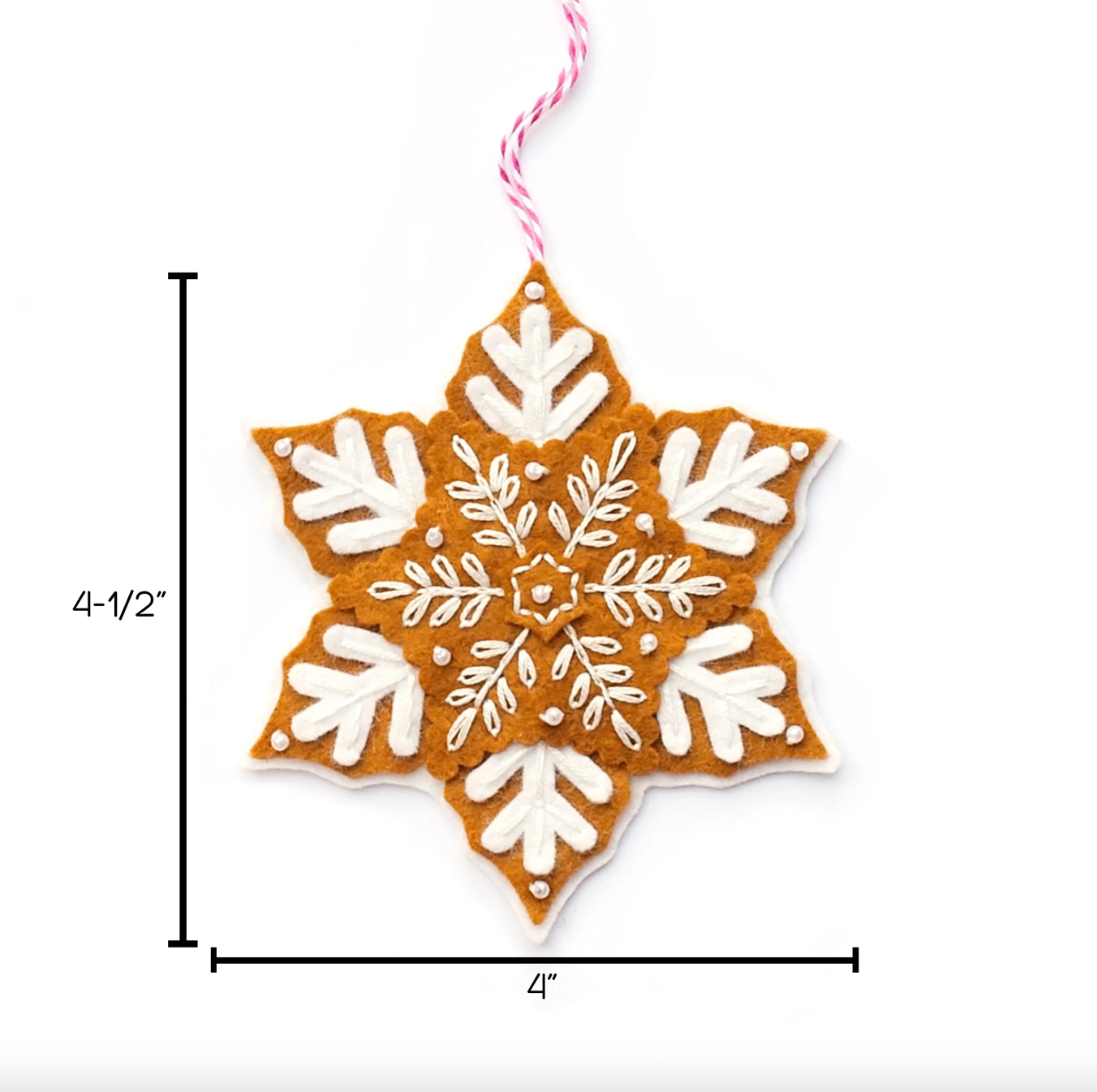 Gingerbread Snowflake and Heart Wool Felt Ornament Kit