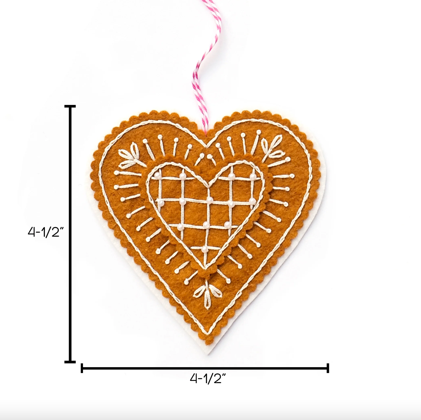 Gingerbread Snowflake and Heart Wool Felt Ornament Kit