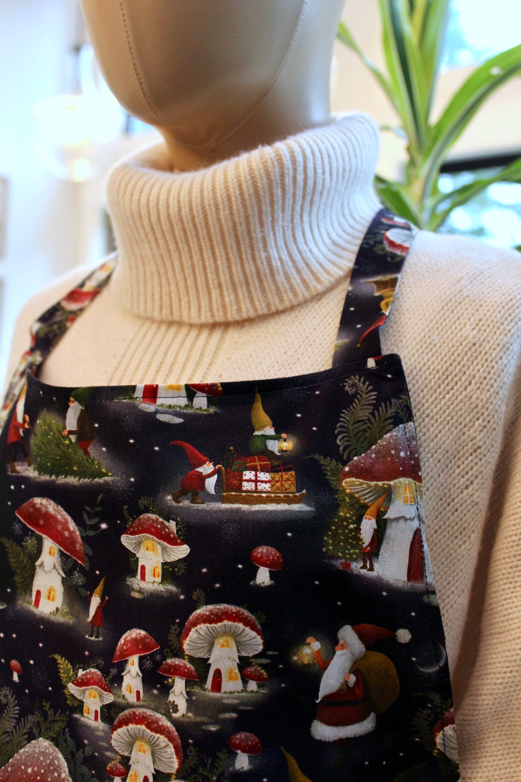 Gnome Village Holiday Ruffle Apron