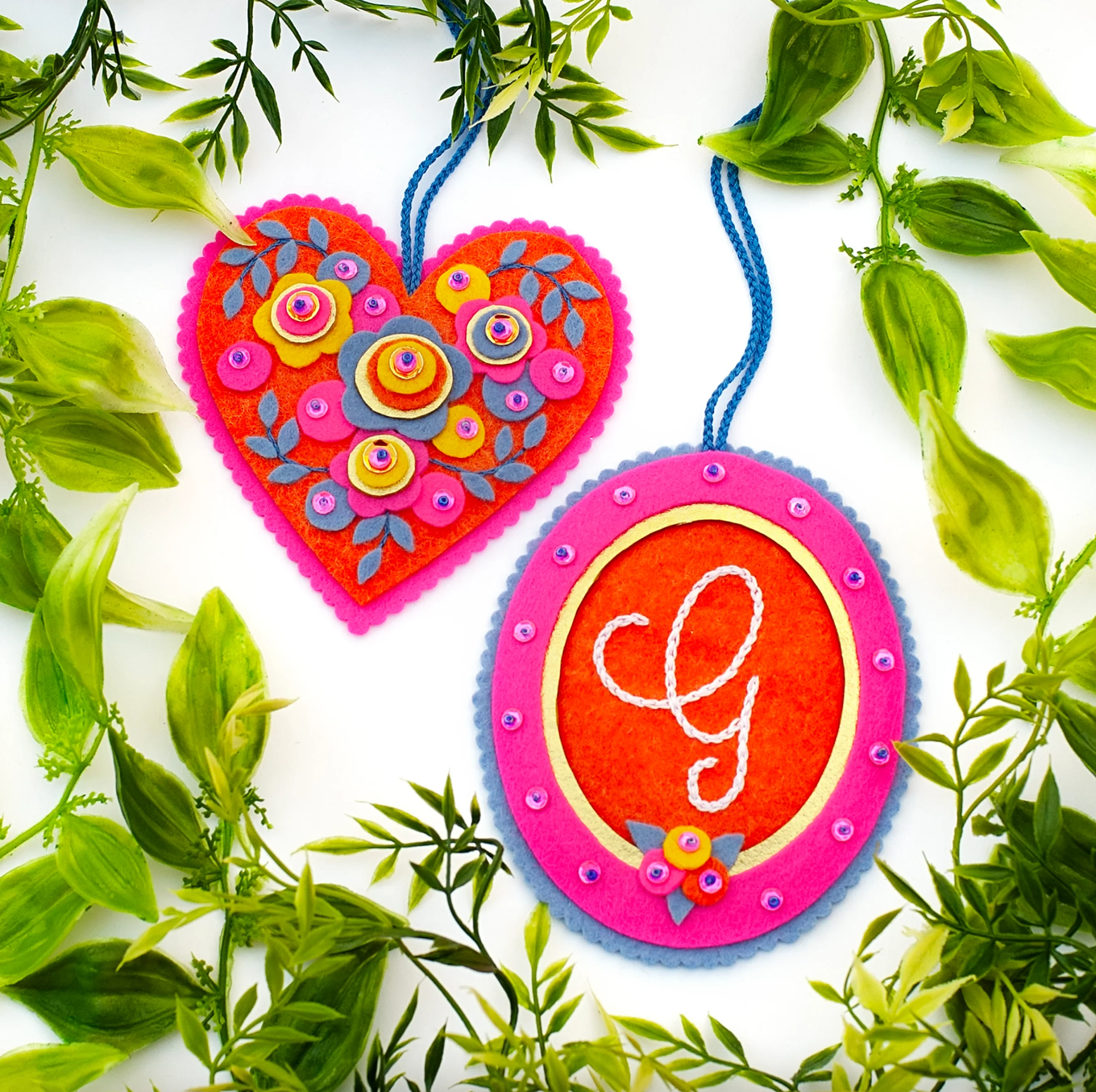 Heart and Monogram Ornaments Wool Felt Supply Kit