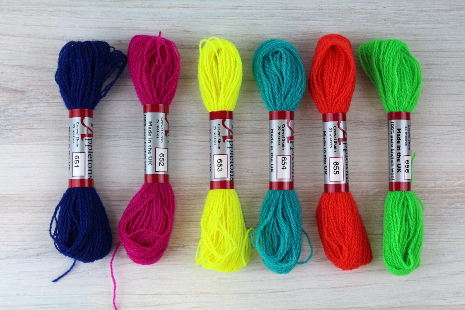 Individual Appletons Crewel Wool Skeins from the Hot Neons Colorway