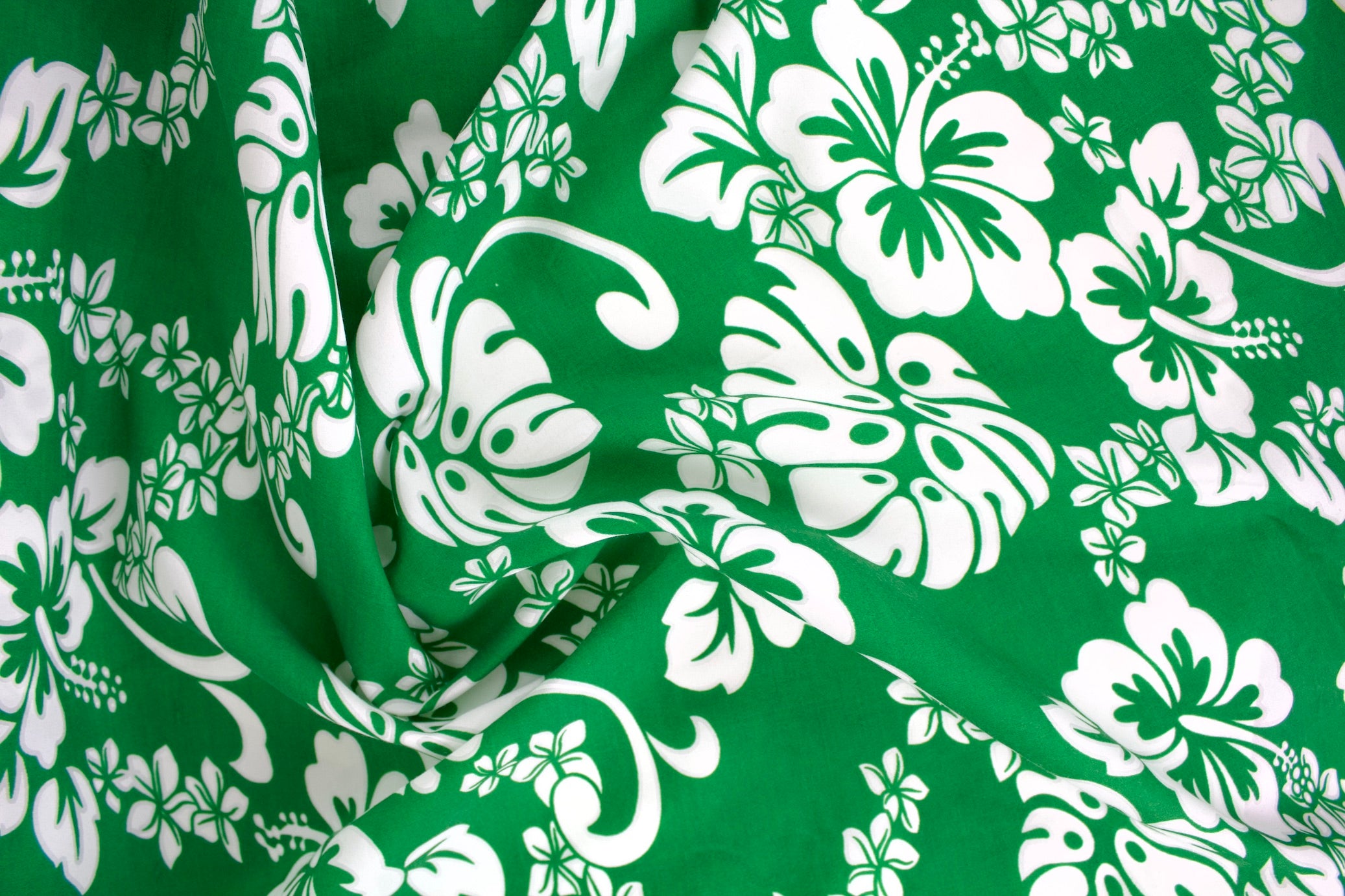 Kelly Green Floral / Vintage Block Printed Hawaiian Cotton