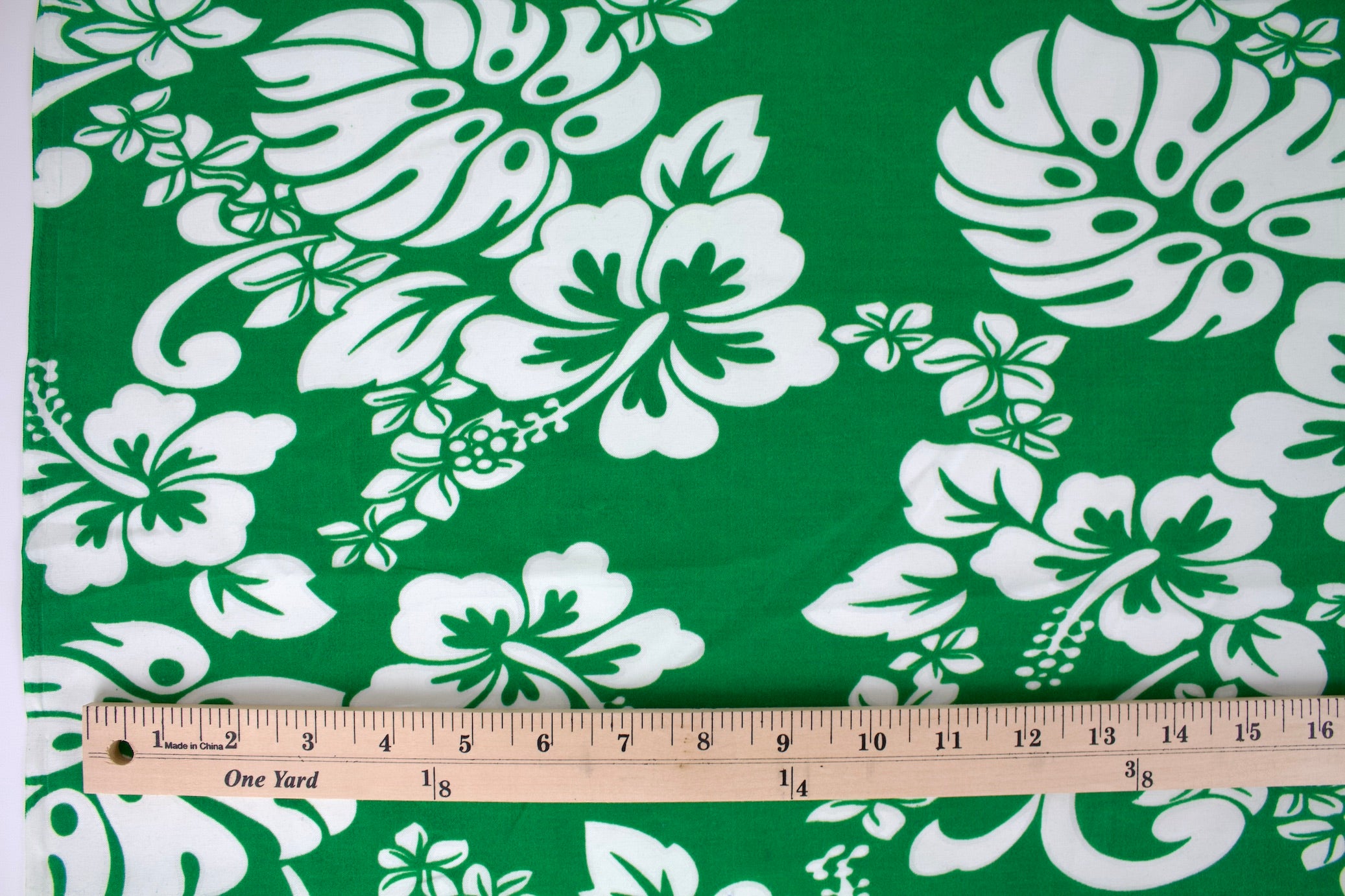 Kelly Green Floral / Vintage Block Printed Hawaiian Cotton