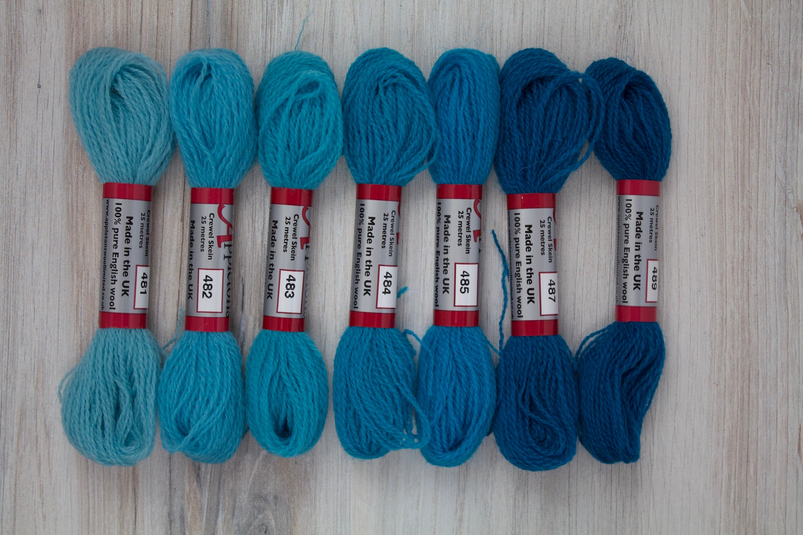 Individual Appletons Crewel Wool Skeins from the Kingfisher Colorway