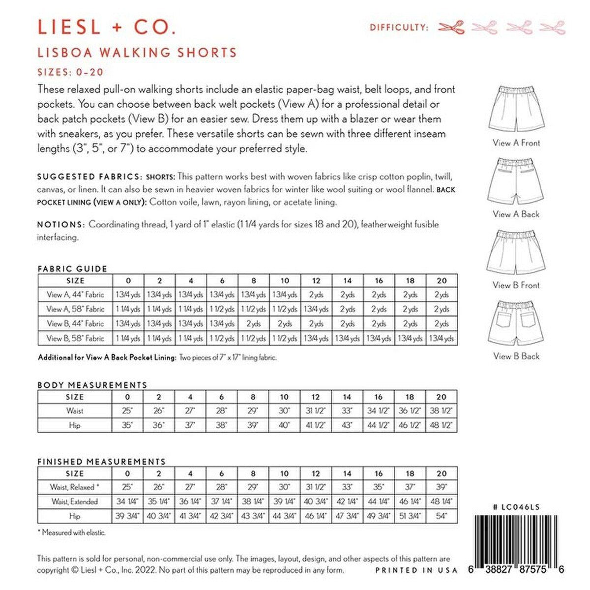 Lisboa Walking Shorts Sewing Pattern